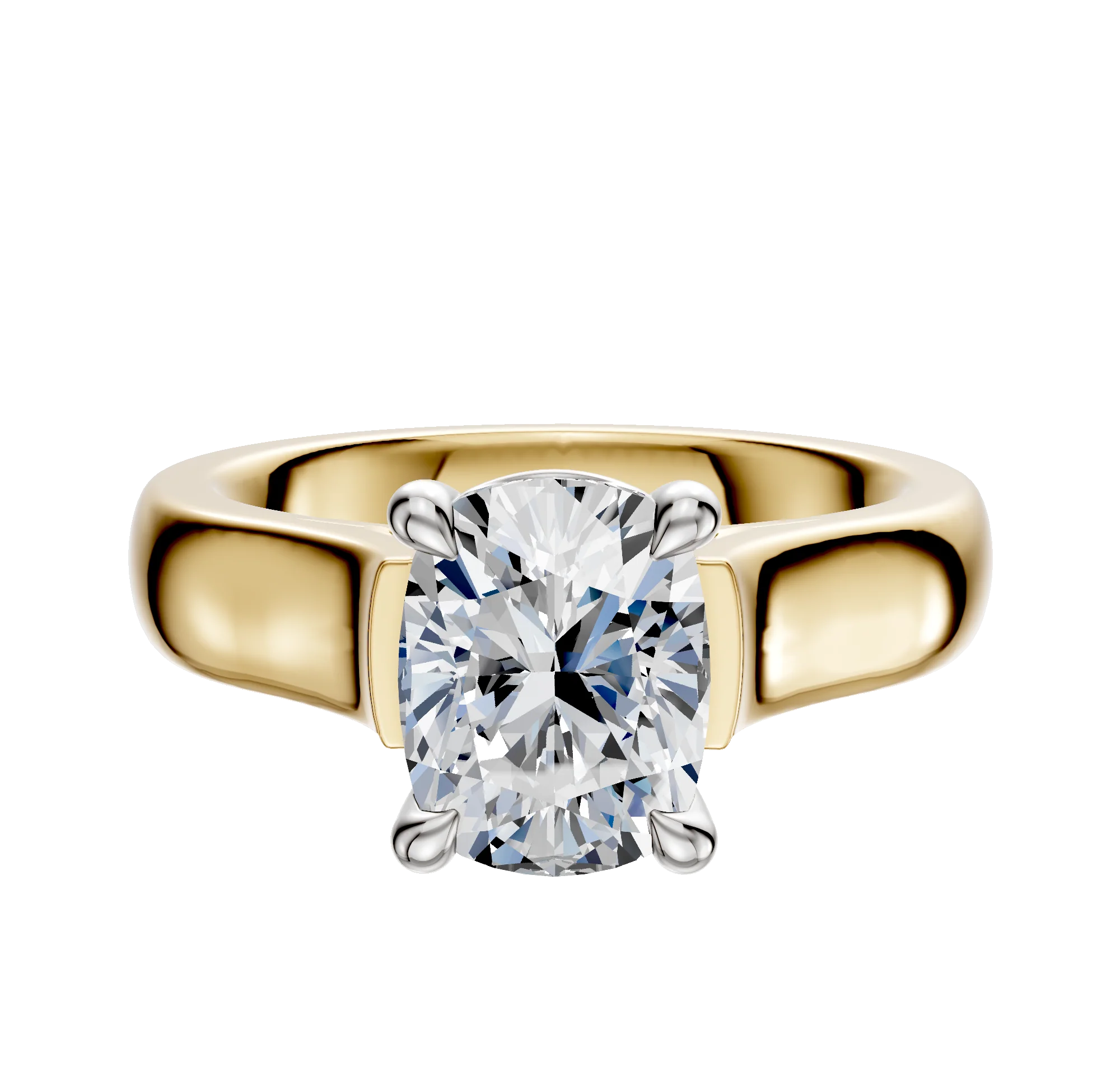 18K Two Tone 4 Prong Basket Cathedral Dome 4.0mm Engagement Ring