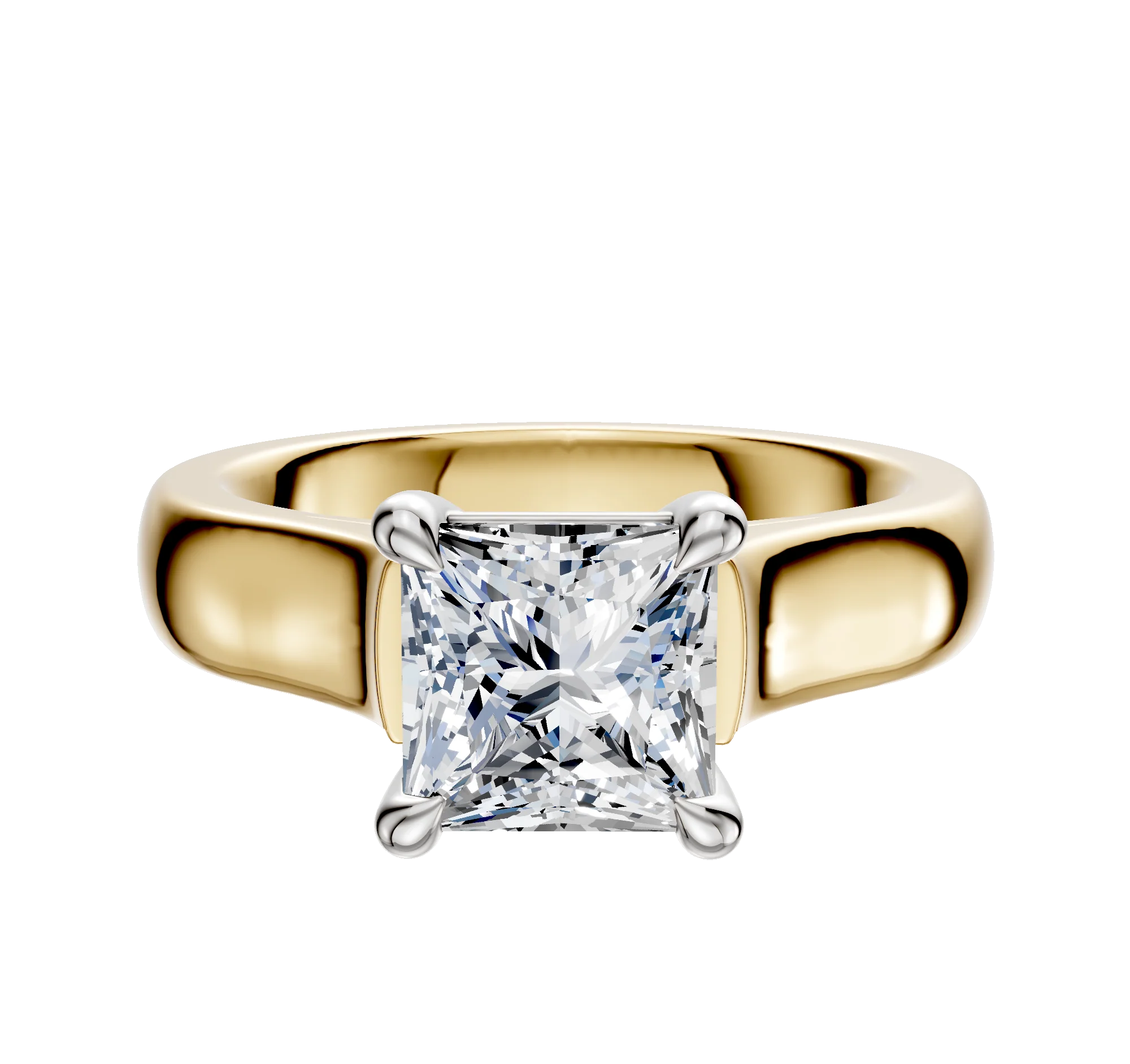 18K Two Tone 4 Prong Basket Cathedral Dome 4.0mm Engagement Ring