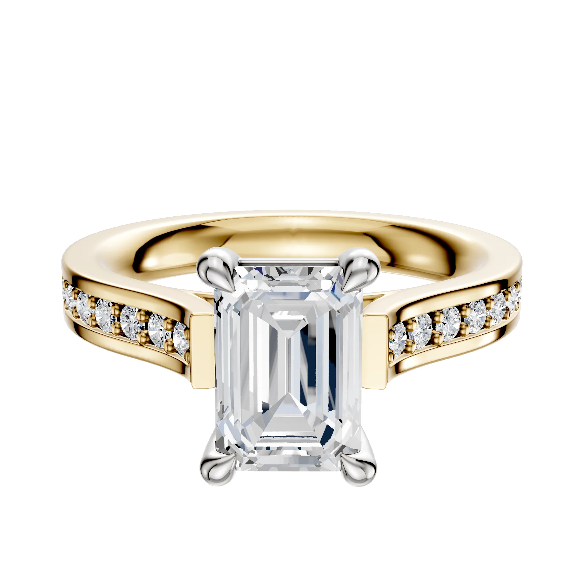 18K Two Tone 4 Prong Basket Cathedral Flat 1-Row-Pave 2.5mm Engagement Ring
