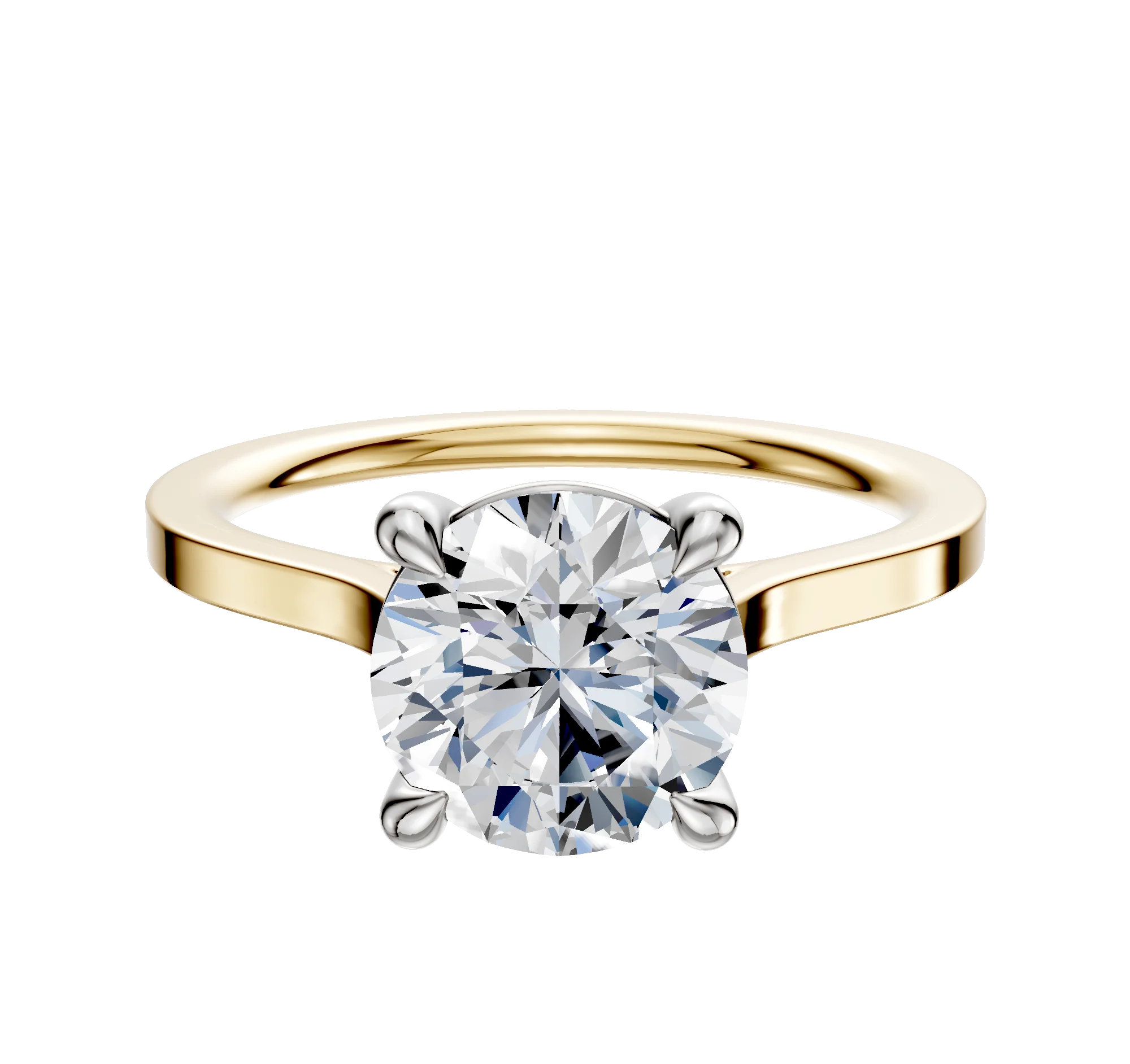 18K Two Tone 4 Prong Basket Cathedral Flat 1.5mm Engagement Ring