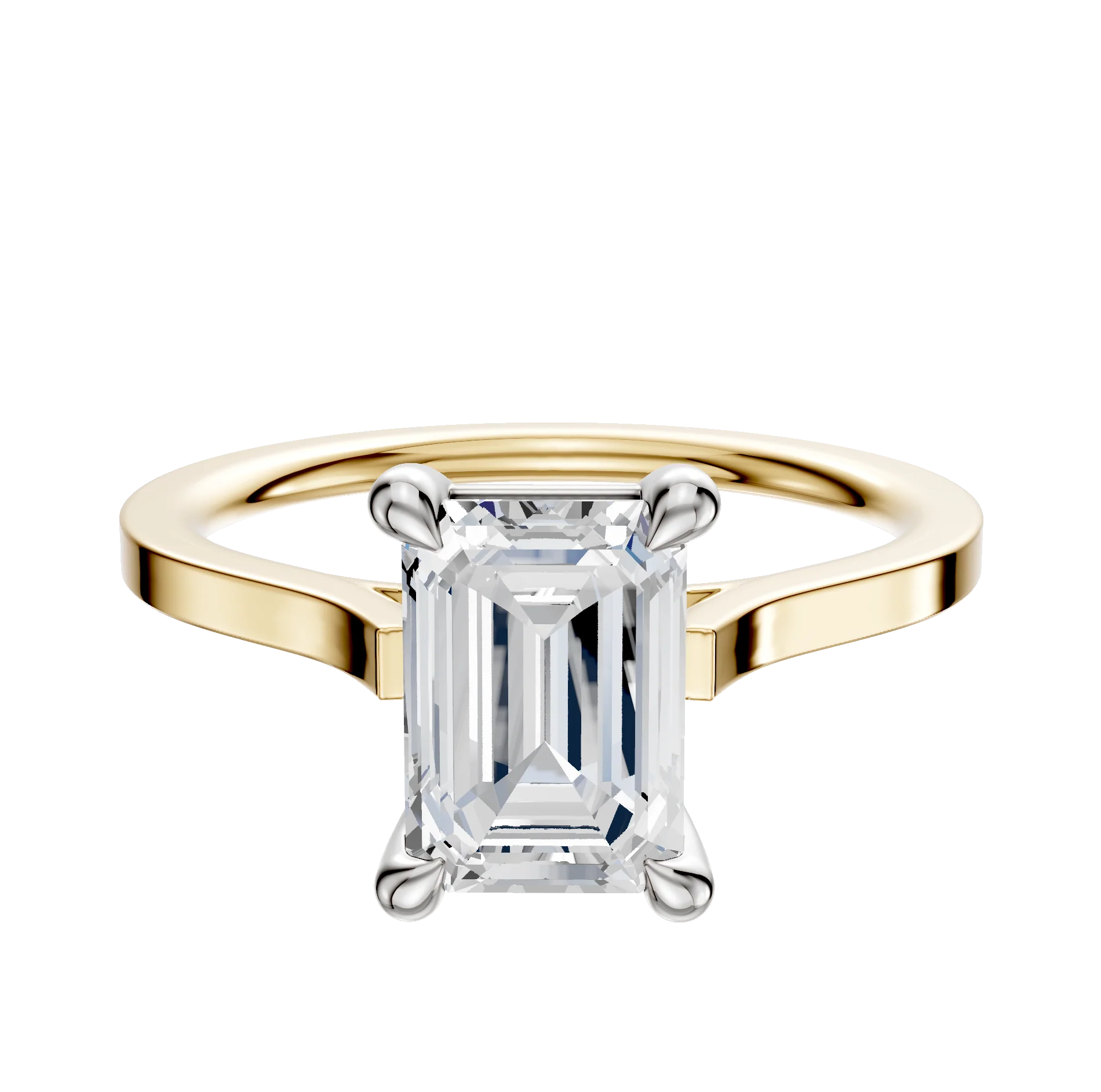 18K Two Tone 4 Prong Basket Cathedral Flat 1.5mm Engagement Ring