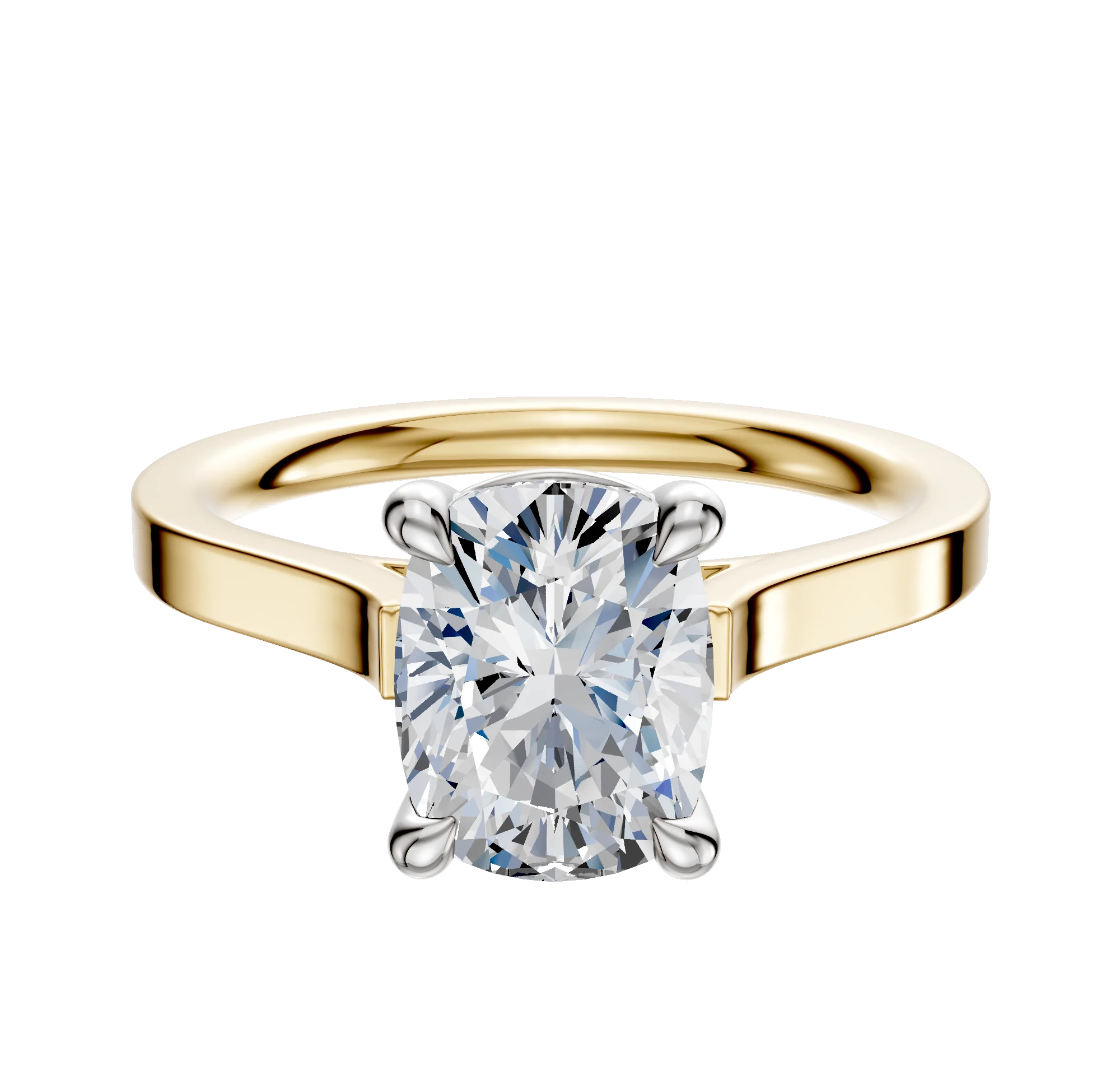 18K Two Tone 4 Prong Basket Cathedral Flat 2.0mm Engagement Ring