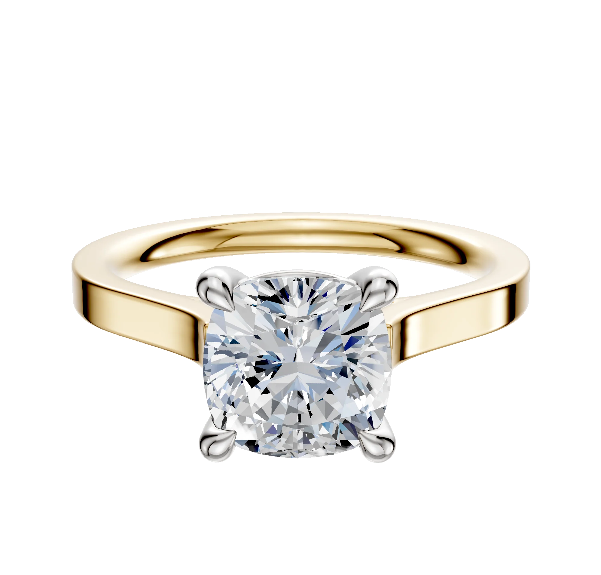 18K Two Tone 4 Prong Basket Cathedral Flat 2.0mm Engagement Ring