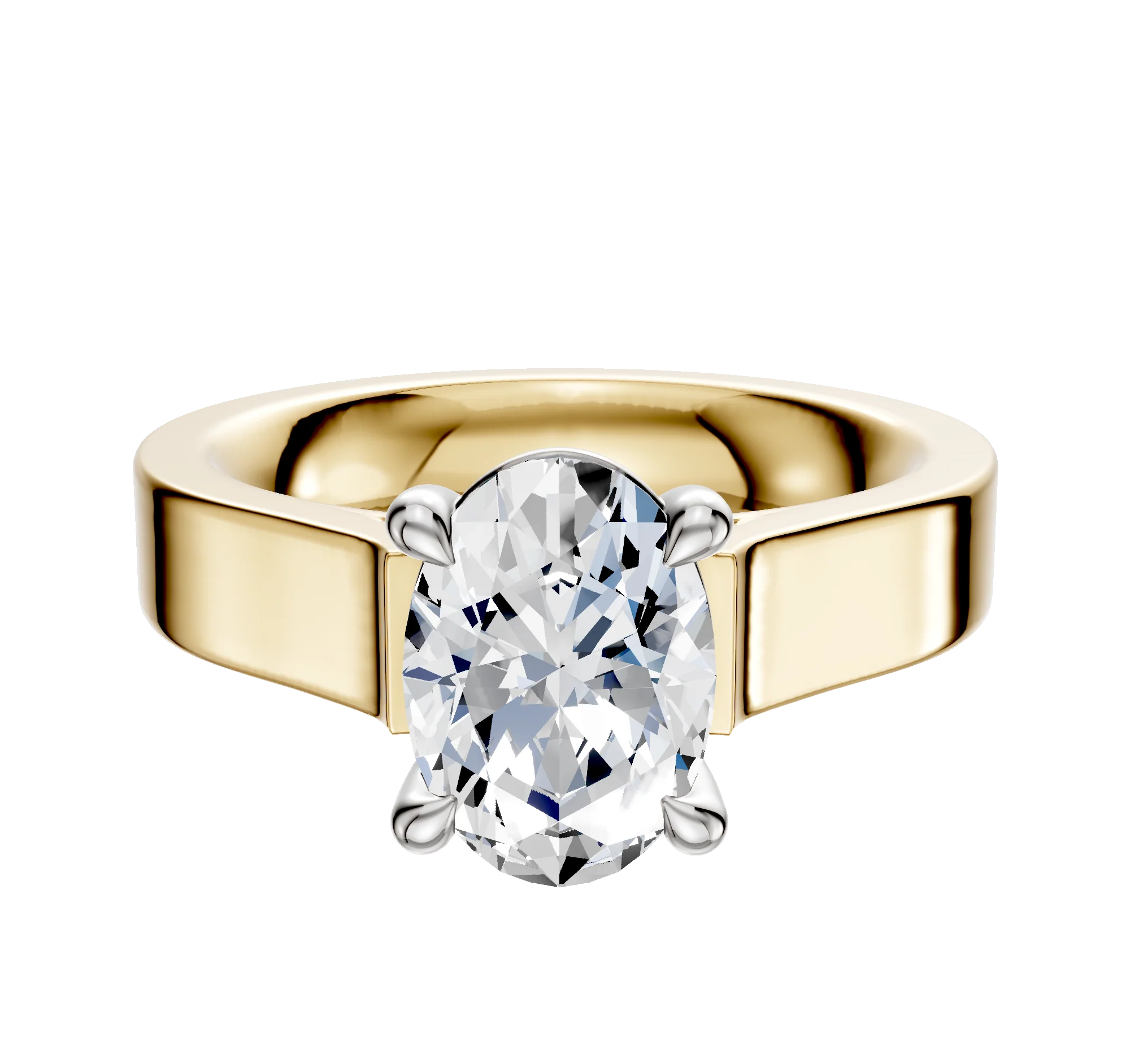 18K Two Tone 4 Prong Basket Cathedral Flat 4.0mm Engagement Ring