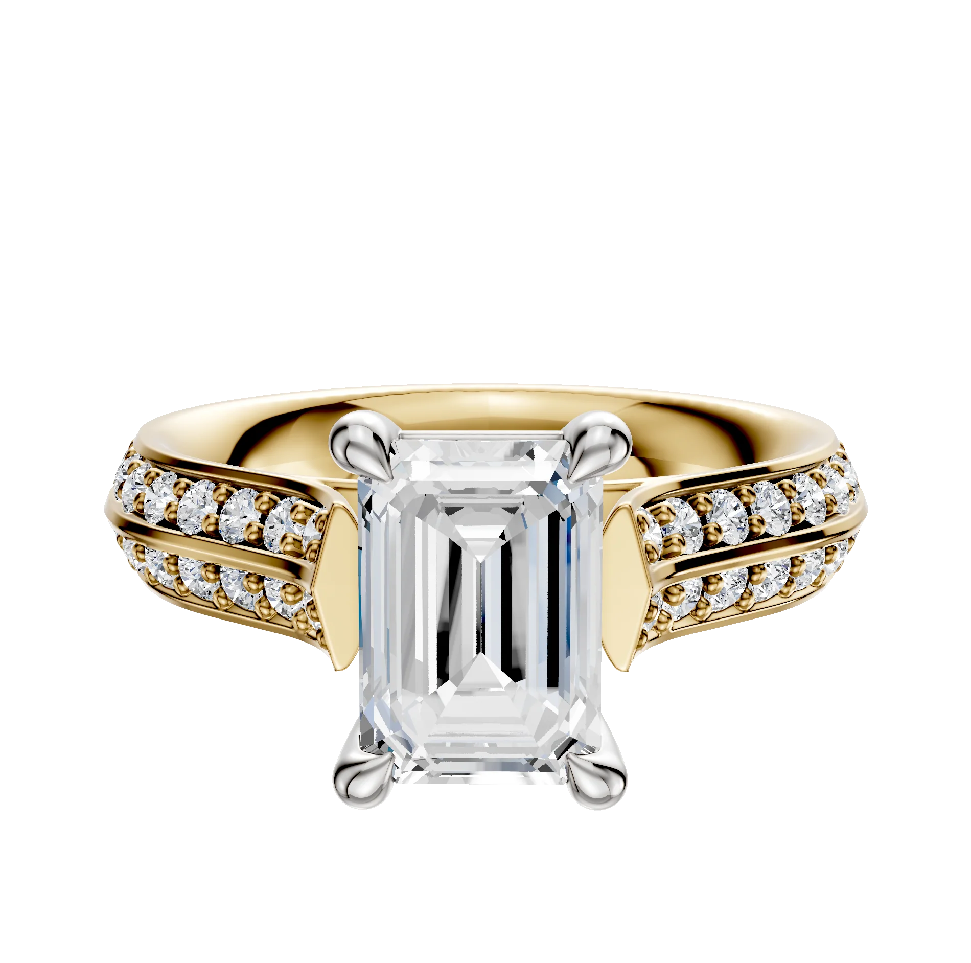 18K Two Tone 4 Prong Basket Cathedral Knife Edge 1-Row-Pave 2.5mm Engagement Ring