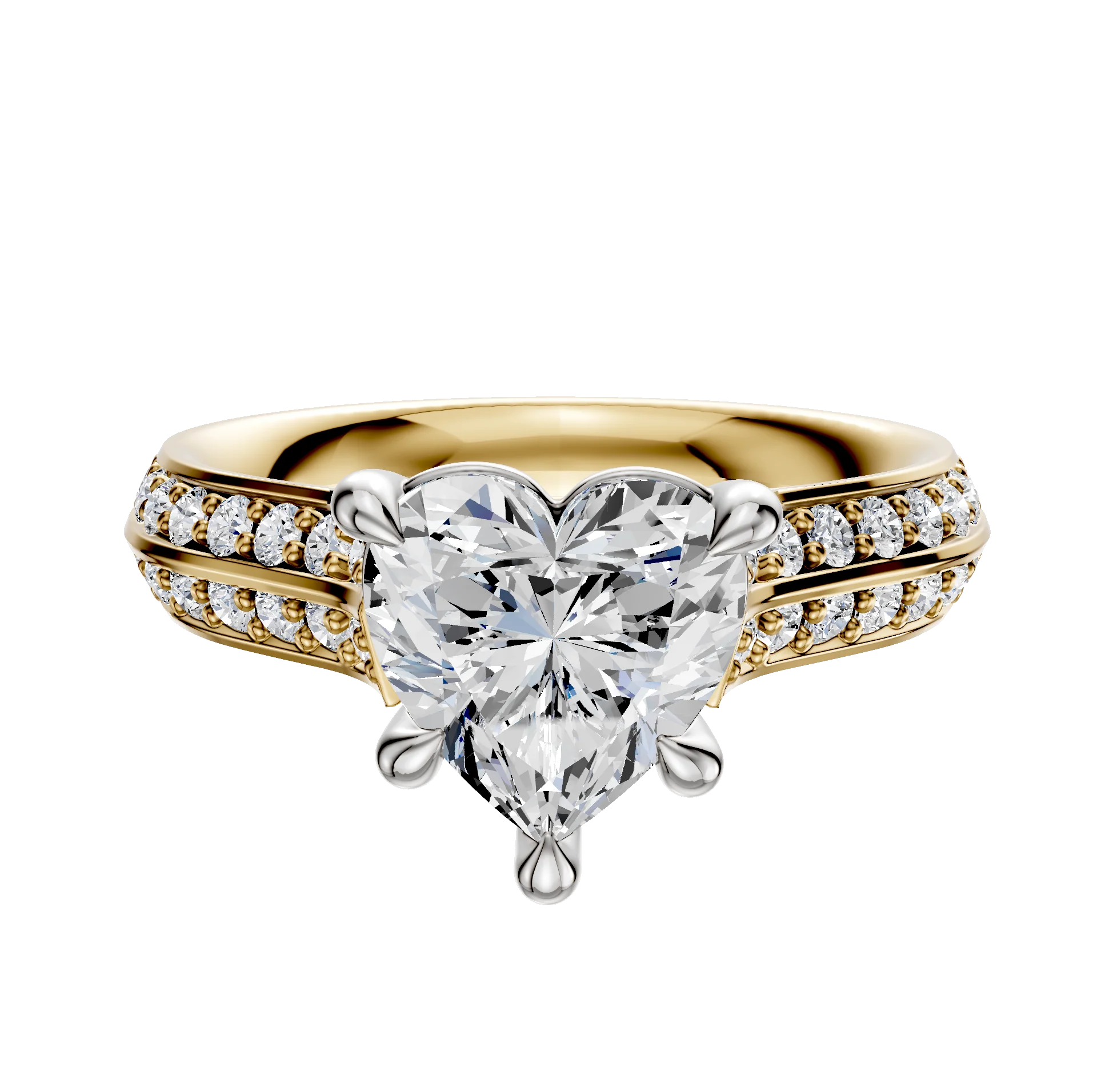 18K Two Tone 4 Prong Basket Cathedral Knife Edge 1-Row-Pave 2.5mm Engagement Ring