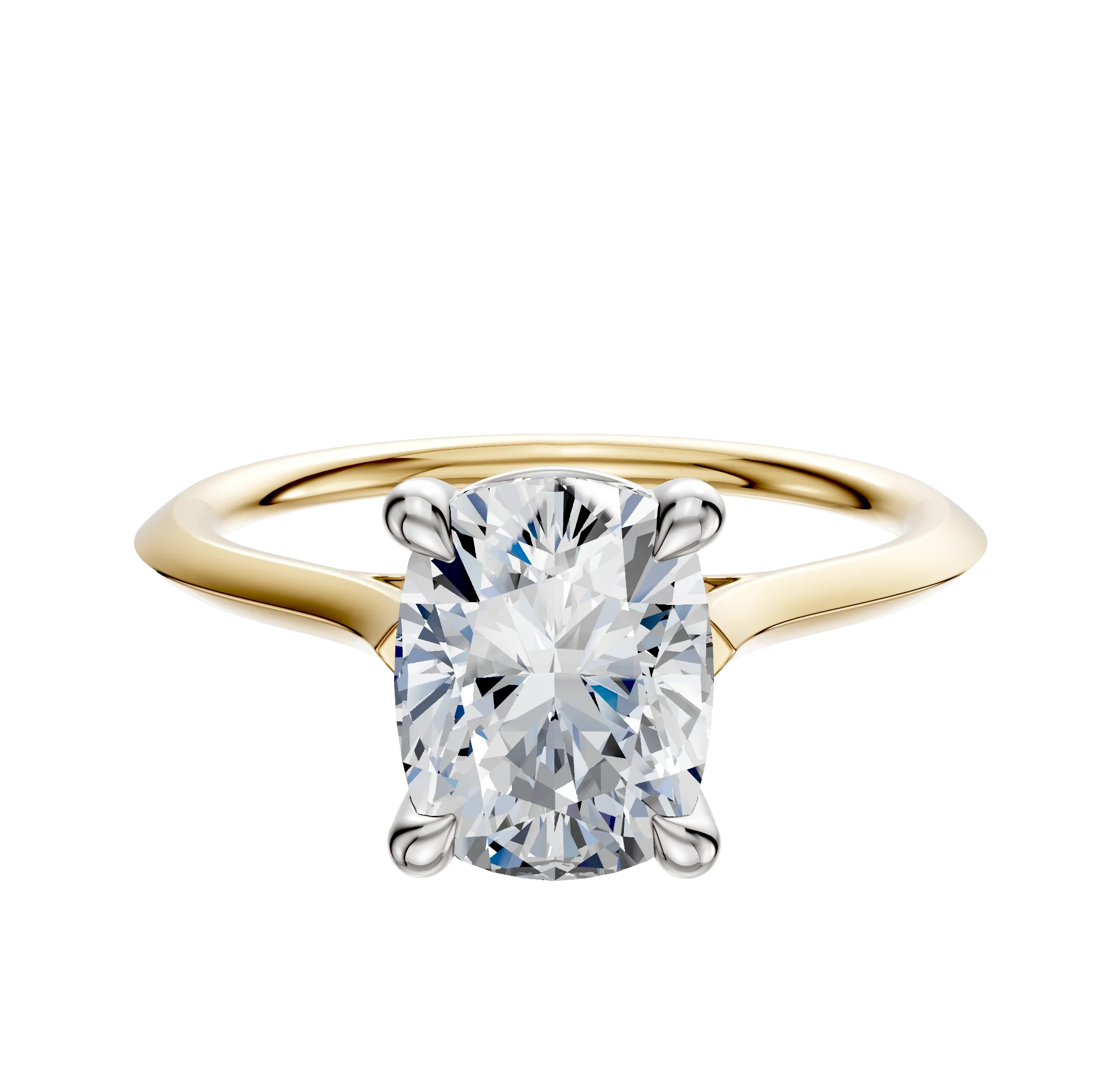 18K Two Tone 4 Prong Basket Cathedral Knife Edge 1.5mm Engagement Ring