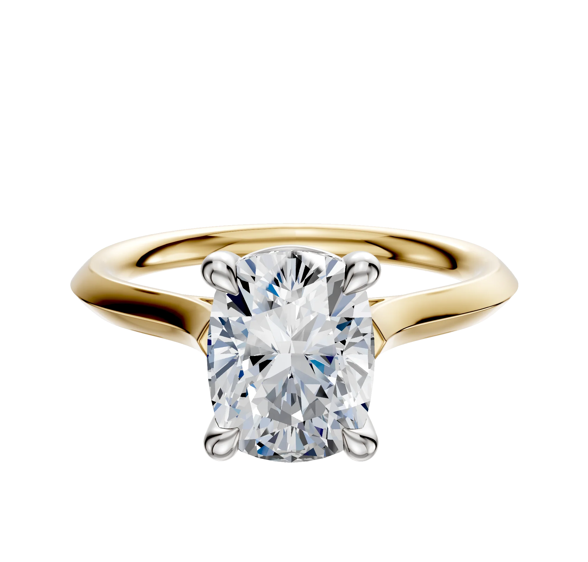 18K Two Tone 4 Prong Basket Cathedral Knife Edge 2.0mm Engagement Ring