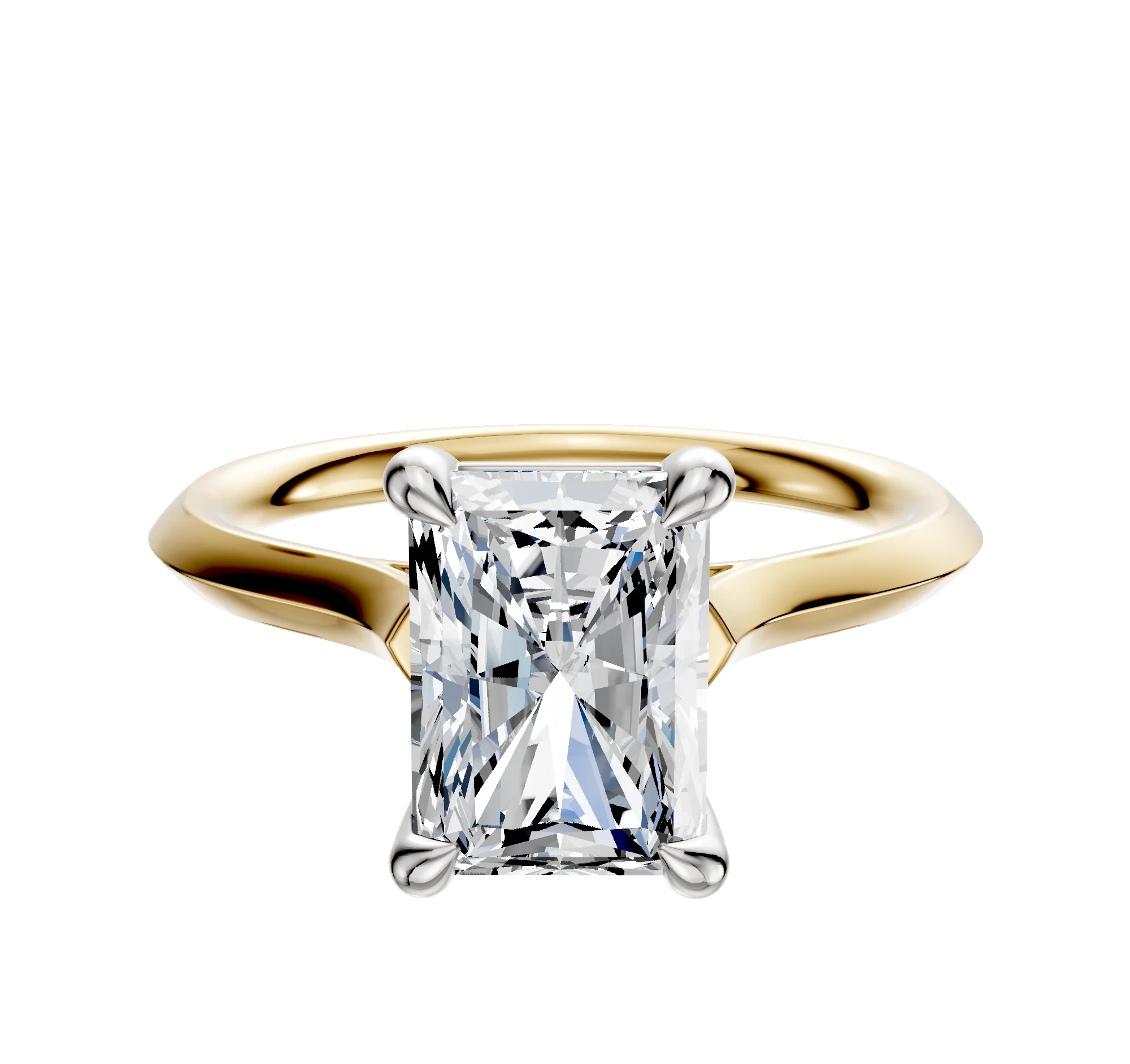 18K Two Tone 4 Prong Basket Cathedral Knife Edge 2.0mm Engagement Ring