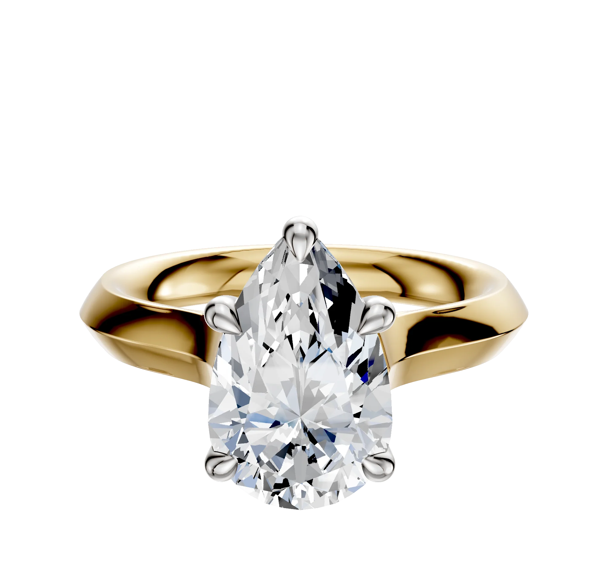 18K Two Tone 4 Prong Basket Cathedral Knife Edge 3.0mm Engagement Ring