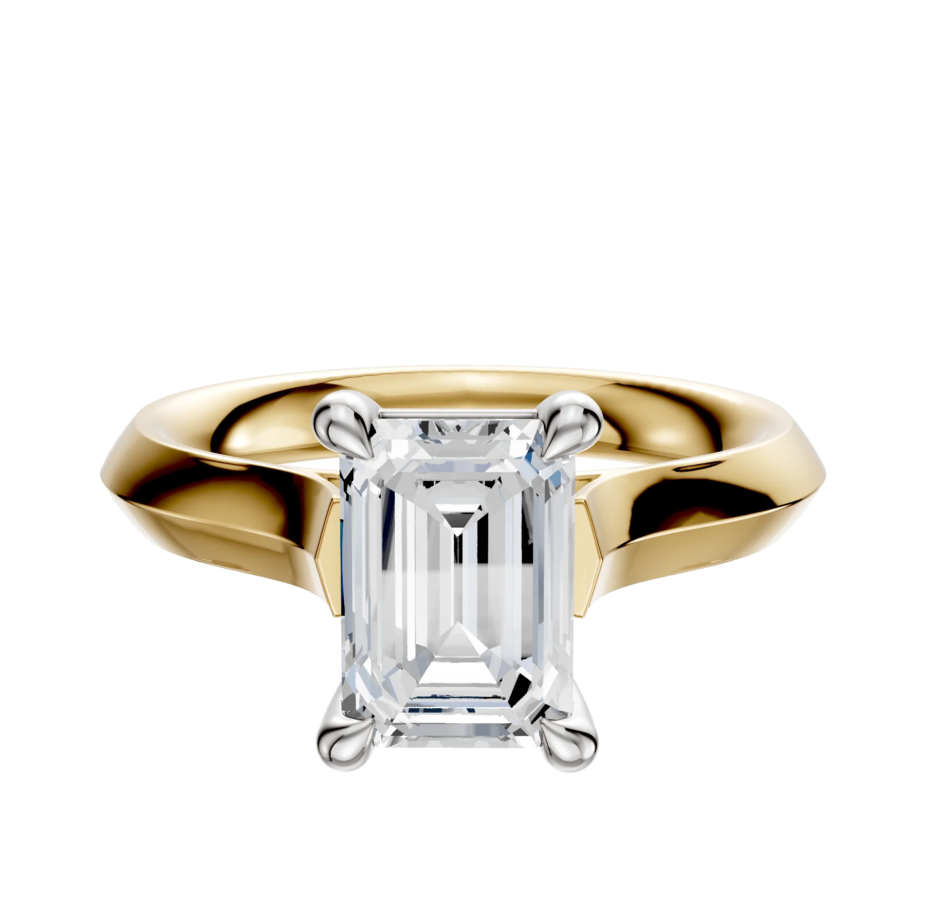 18K Two Tone 4 Prong Basket Cathedral Knife Edge 3.0mm Engagement Ring