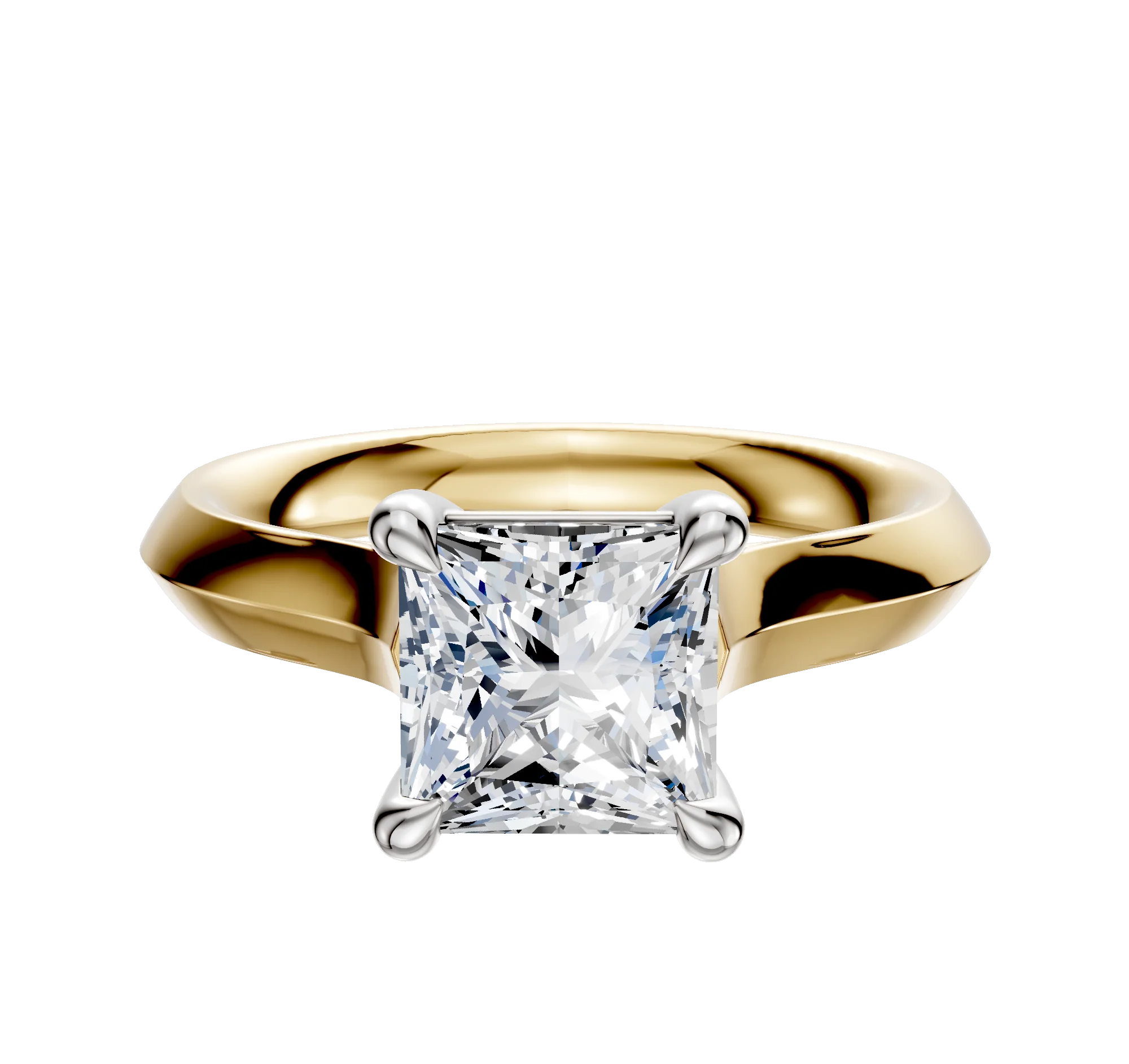 18K Two Tone 4 Prong Basket Cathedral Knife Edge 3.0mm Engagement Ring