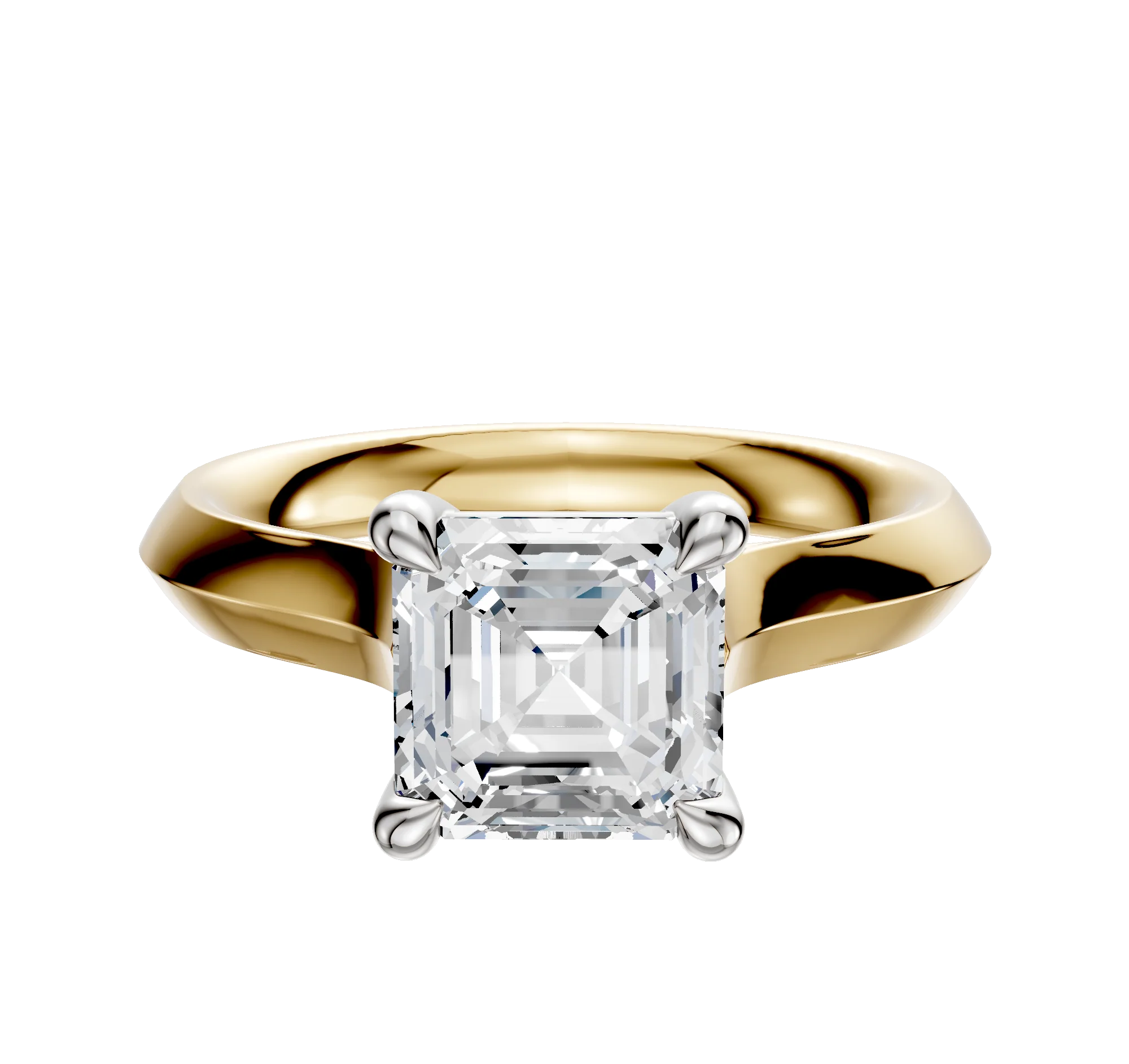 18K Two Tone 4 Prong Basket Cathedral Knife Edge 3.0mm Engagement Ring
