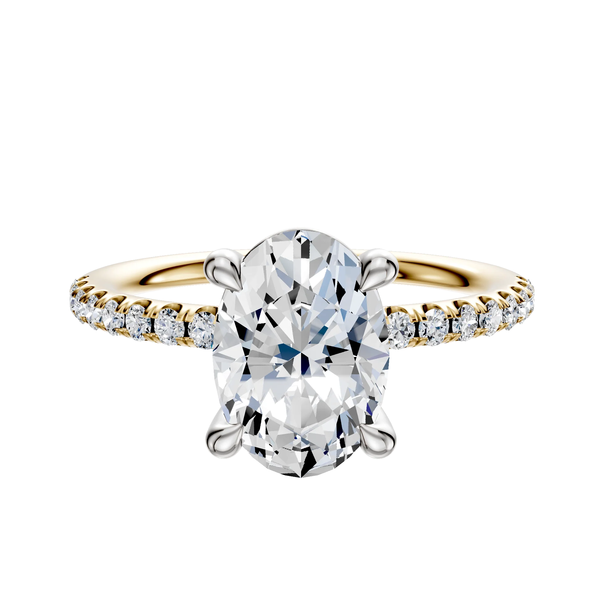 18K Two Tone 4 Prong Basket Classic Dome 1-Row-Pave 2.5mm Engagement Ring
