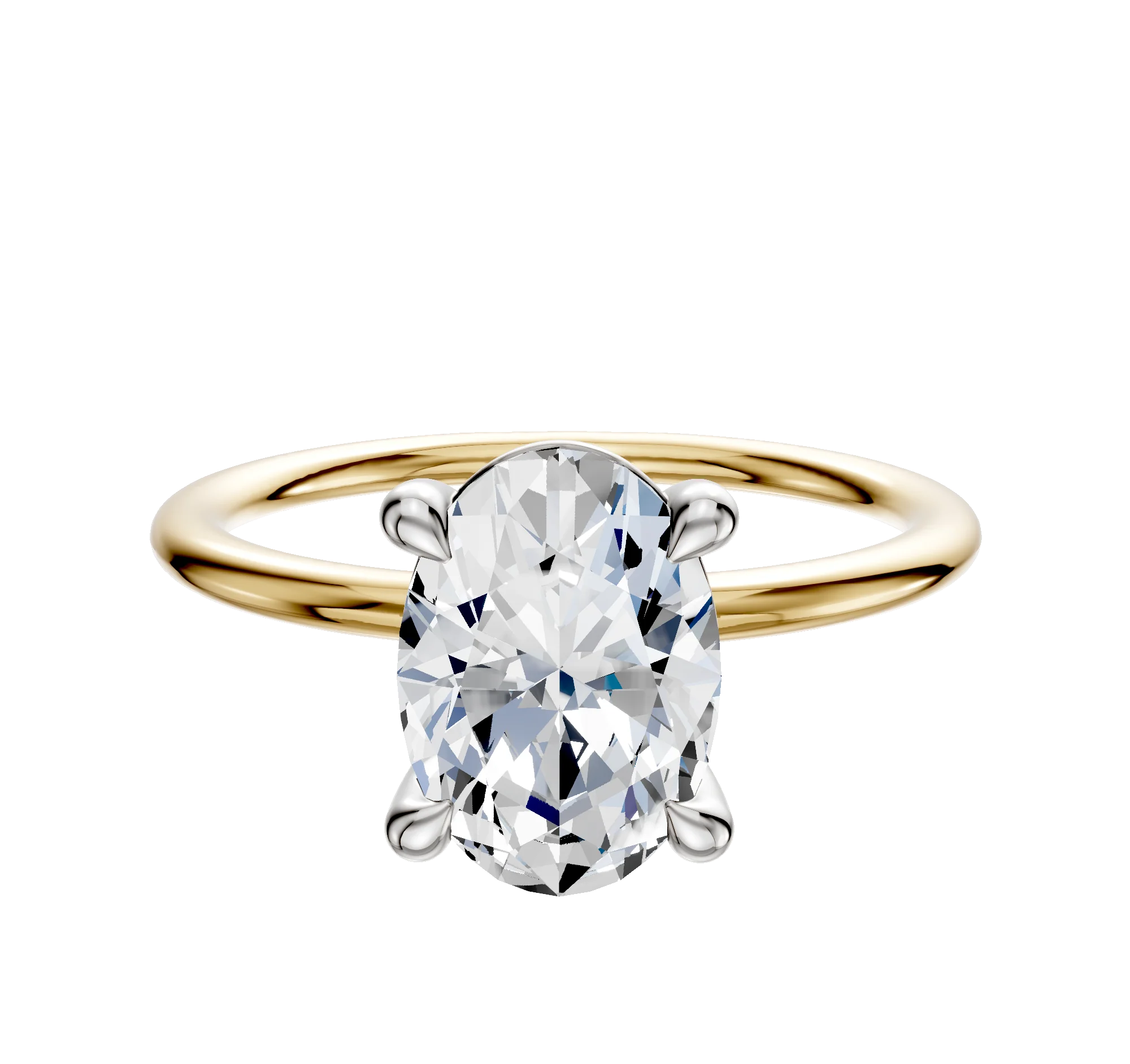 18K Two Tone 4 Prong Basket Classic Dome 1.5mm Engagement Ring
