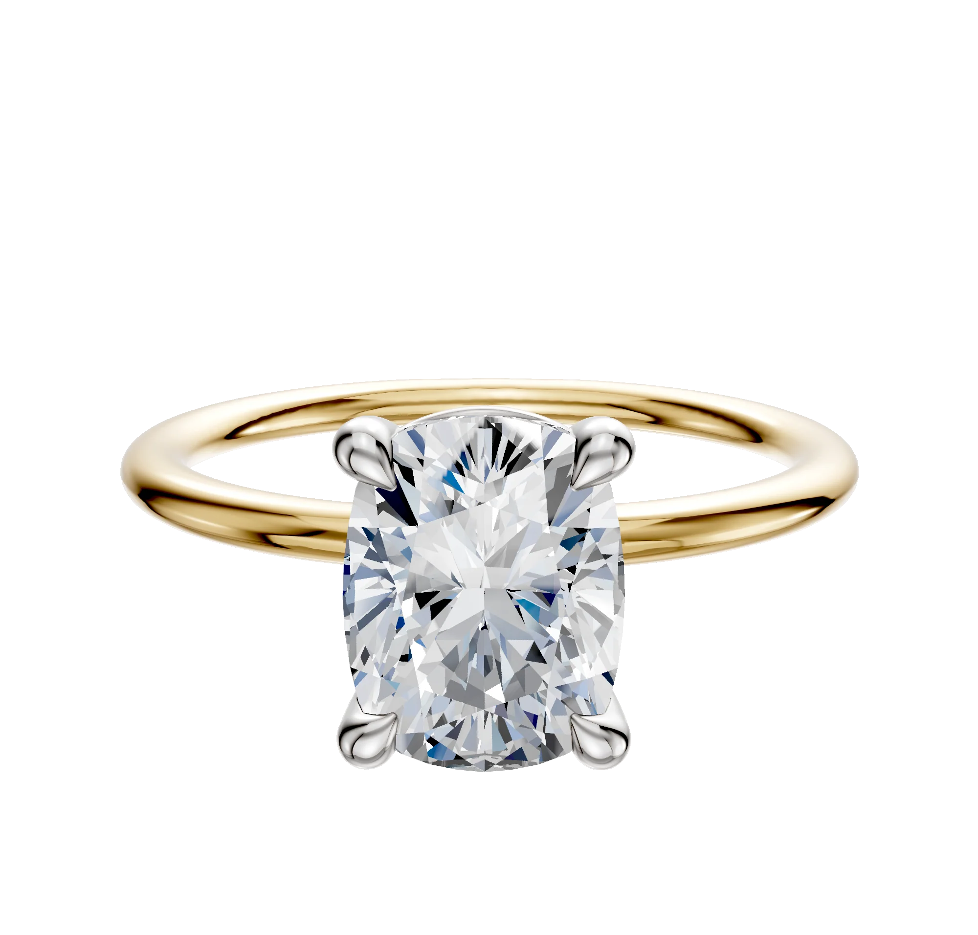 18K Two Tone 4 Prong Basket Classic Dome 1.5mm Engagement Ring