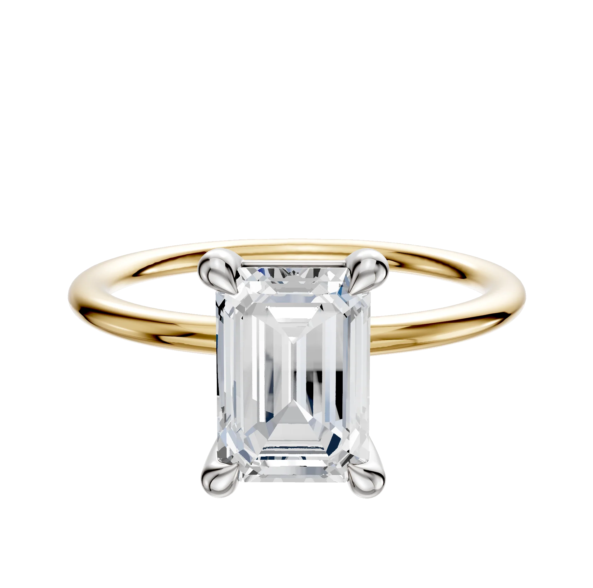 18K Two Tone 4 Prong Basket Classic Dome 1.5mm Engagement Ring