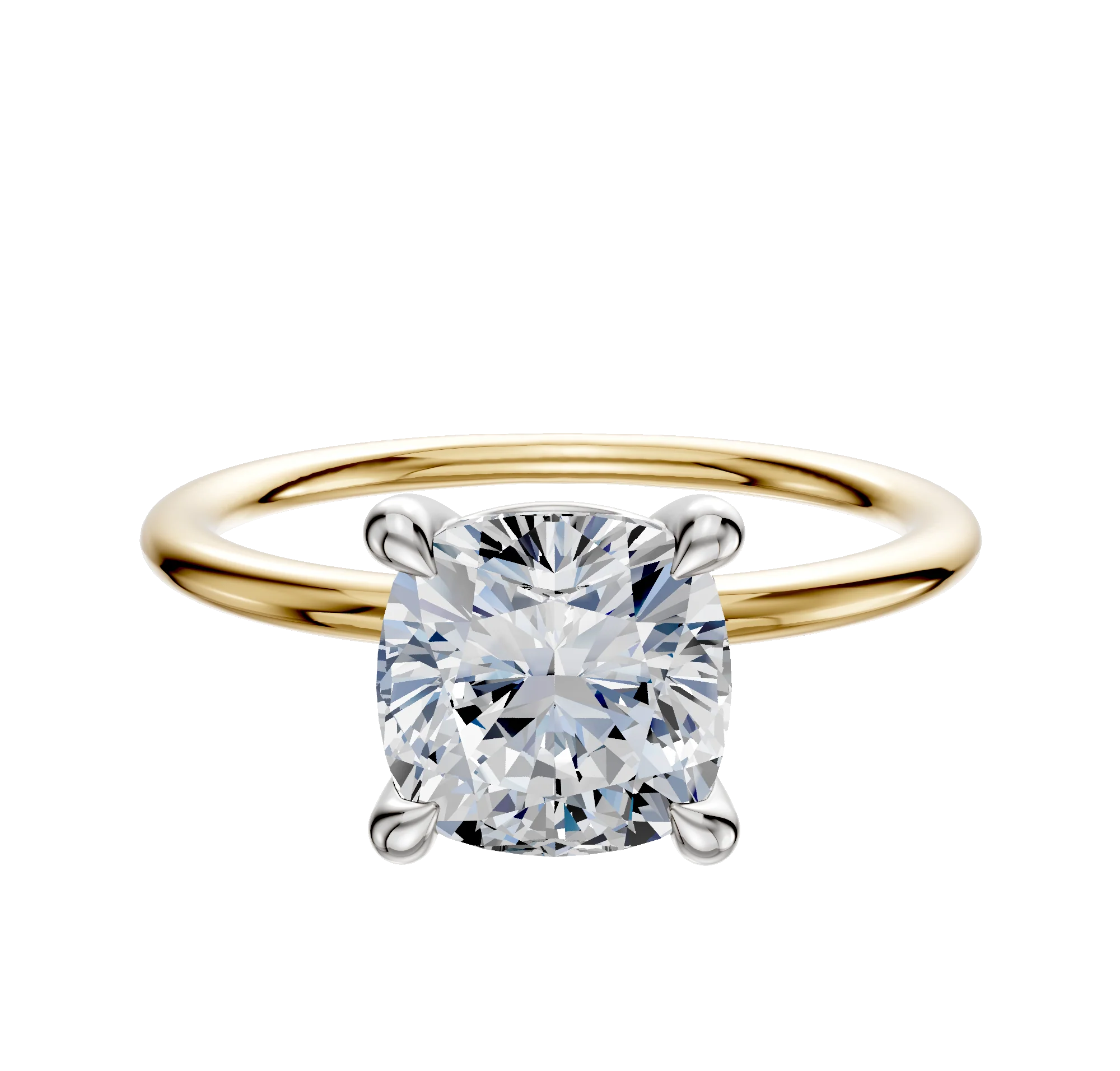 18K Two Tone 4 Prong Basket Classic Dome 1.5mm Engagement Ring