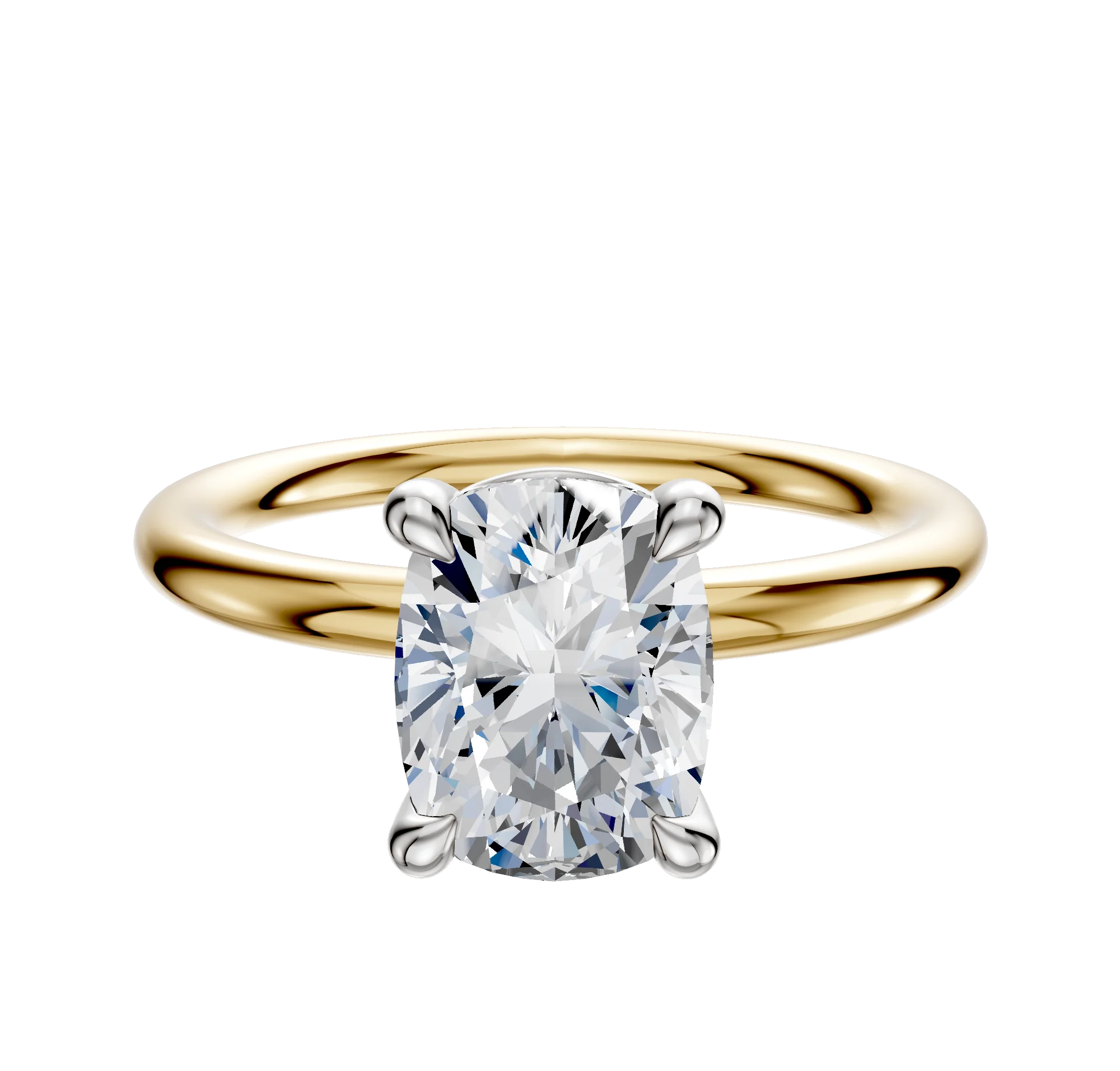 18K Two Tone 4 Prong Basket Classic Dome 2.0mm Engagement Ring