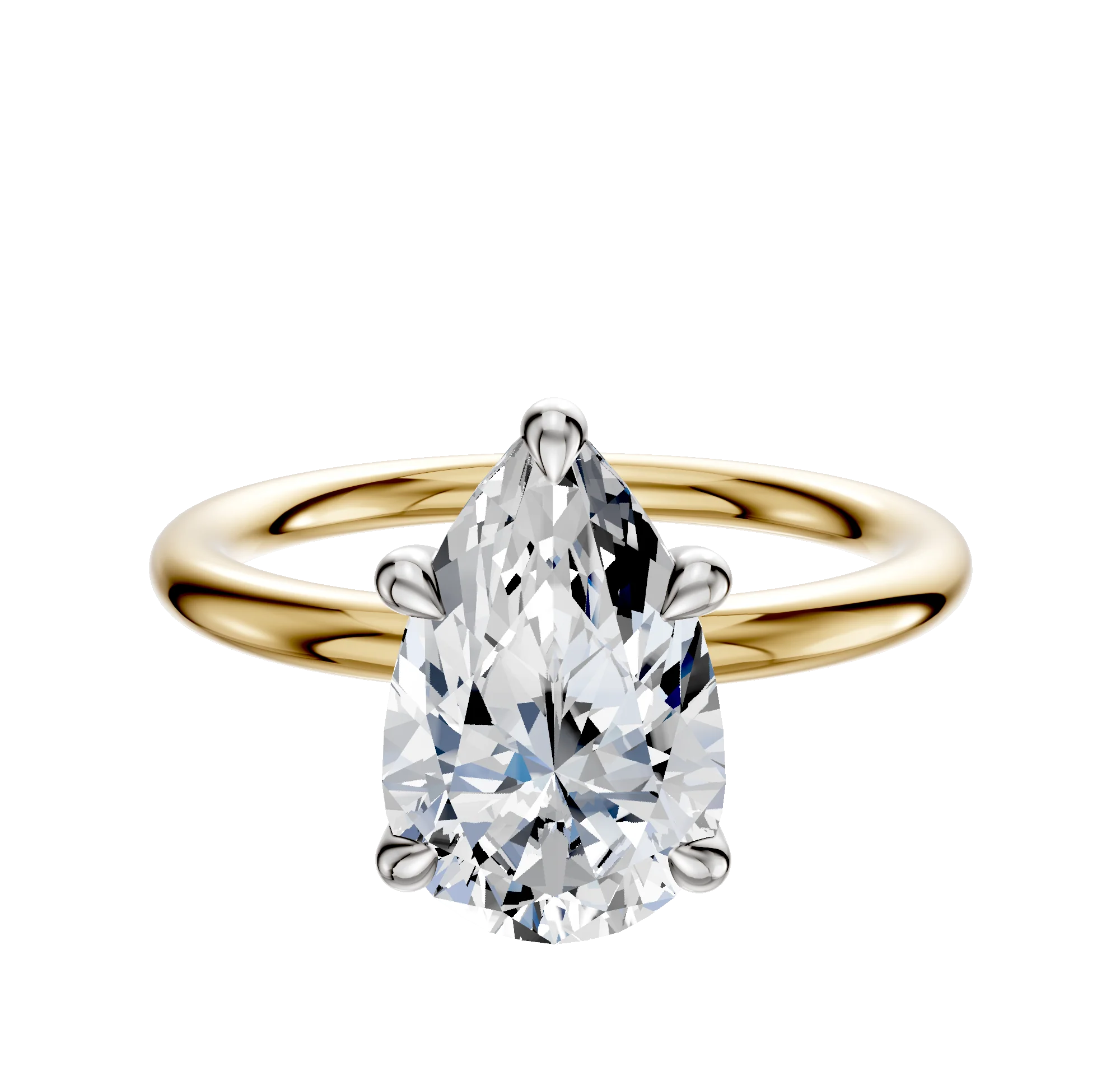 18K Two Tone 4 Prong Basket Classic Dome 2.0mm Engagement Ring