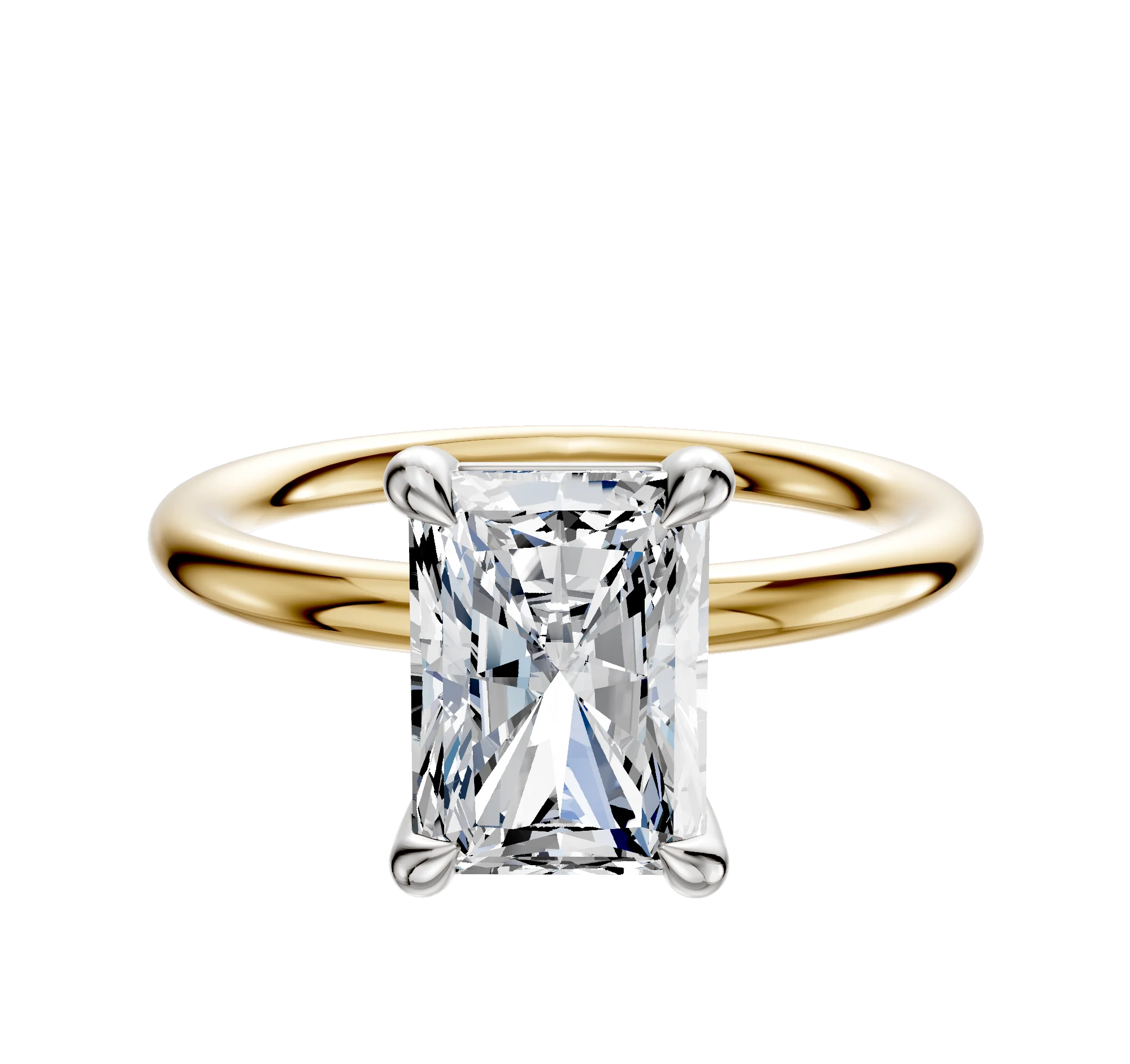 18K Two Tone 4 Prong Basket Classic Dome 2.0mm Engagement Ring