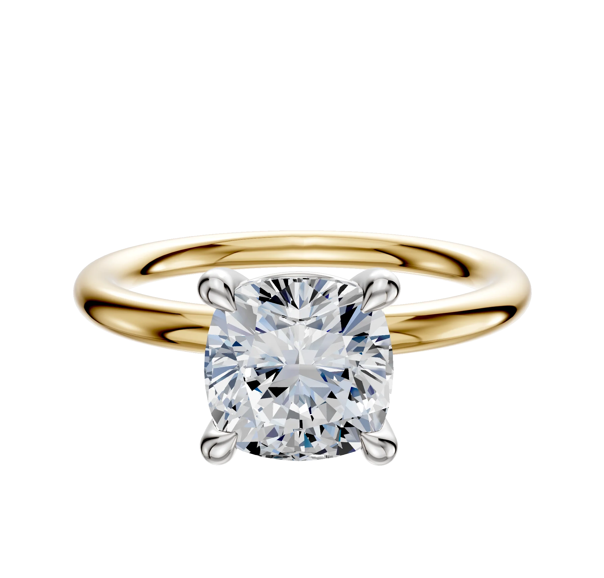 18K Two Tone 4 Prong Basket Classic Dome 2.0mm Engagement Ring