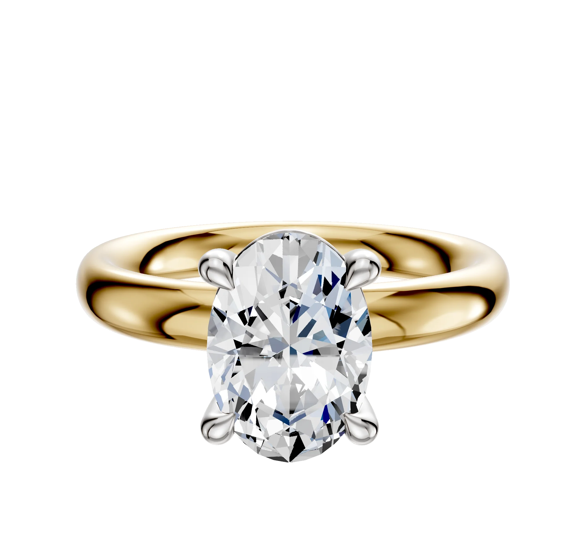 18K Two Tone 4 Prong Basket Classic Dome 3.0mm Engagement Ring