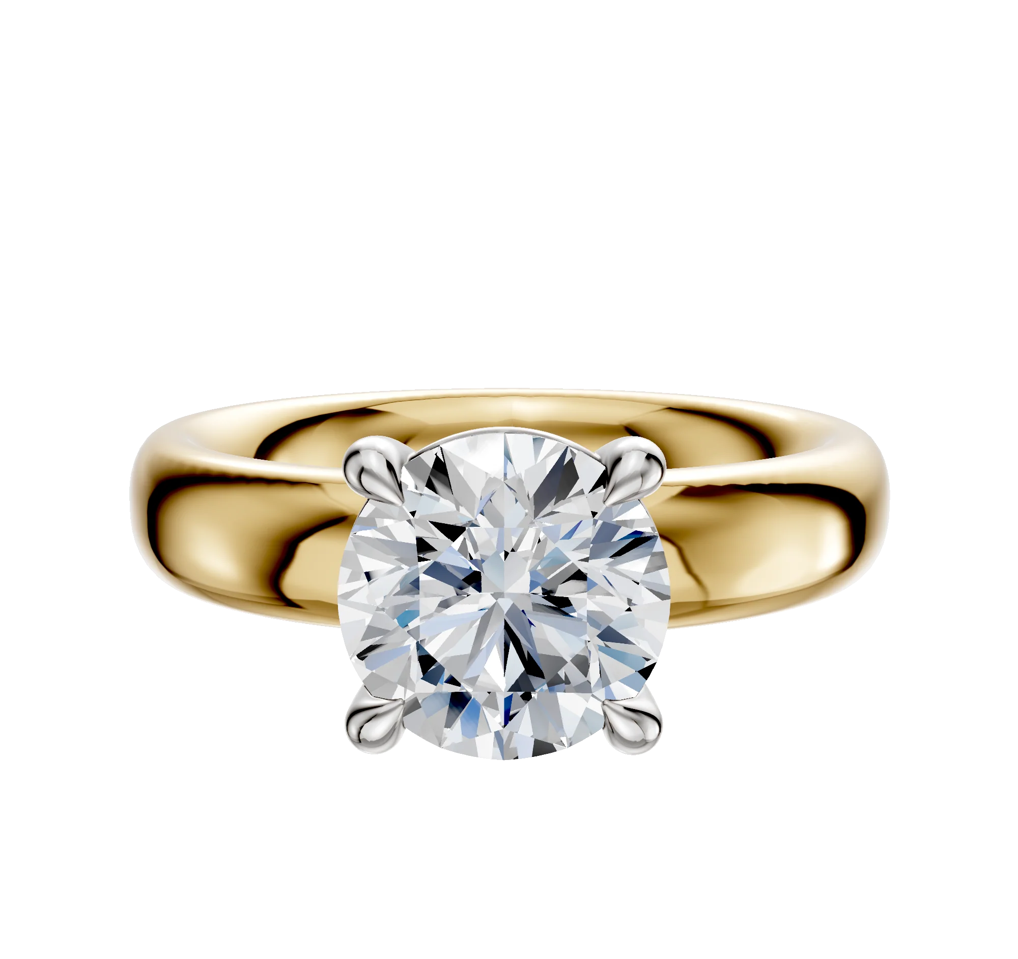 18K Two Tone 4 Prong Basket Classic Dome 4.0mm Engagement Ring