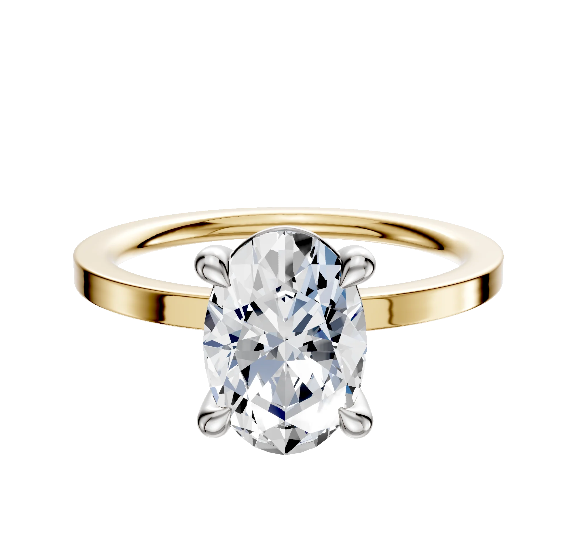 18K Two Tone 4 Prong Basket Classic Flat 1.5mm Engagement Ring