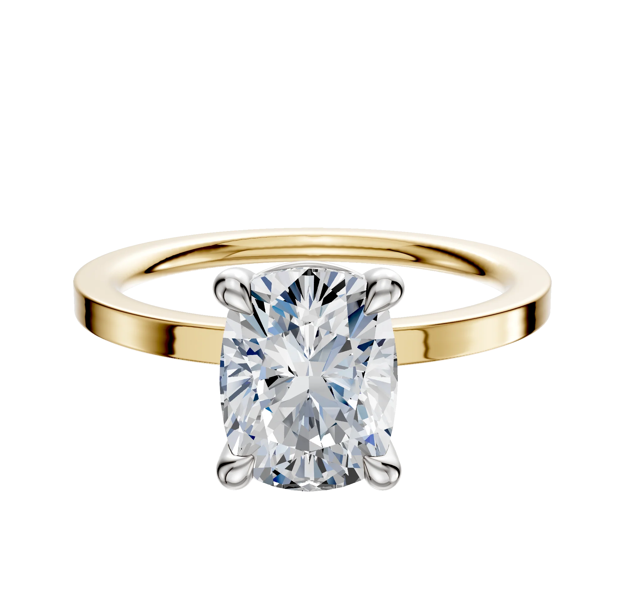 18K Two Tone 4 Prong Basket Classic Flat 1.5mm Engagement Ring