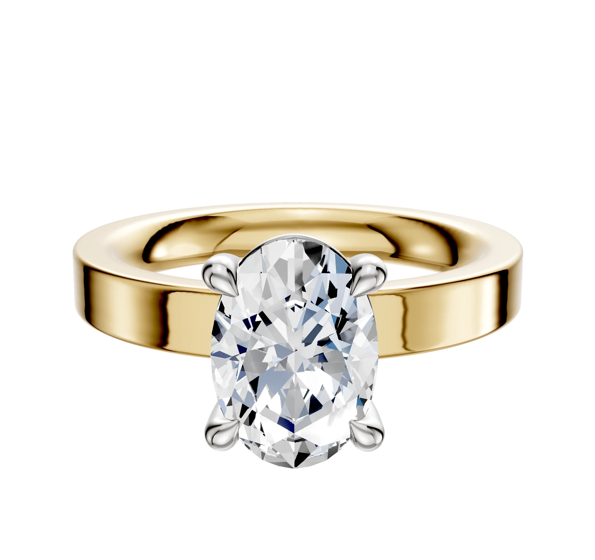 18K Two Tone 4 Prong Basket Classic Flat 3.0mm Engagement Ring