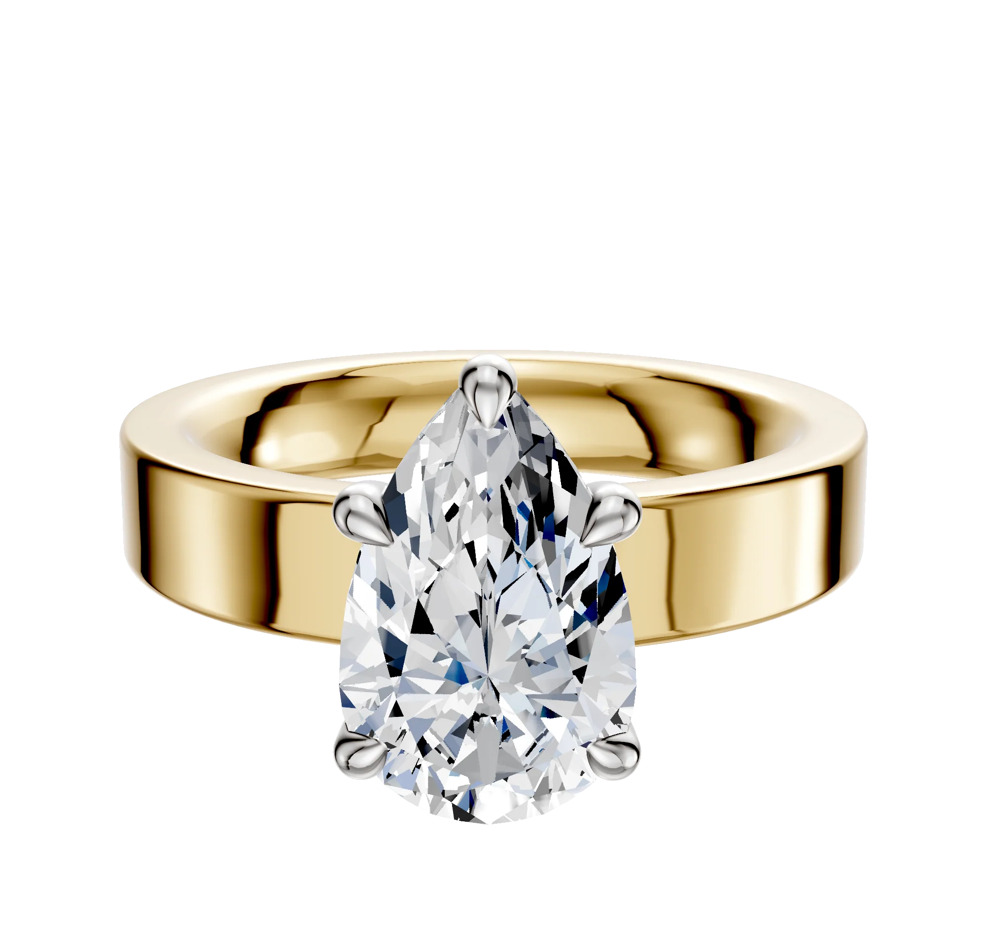 18K Two Tone 4 Prong Basket Classic Flat 4.0mm Engagement Ring