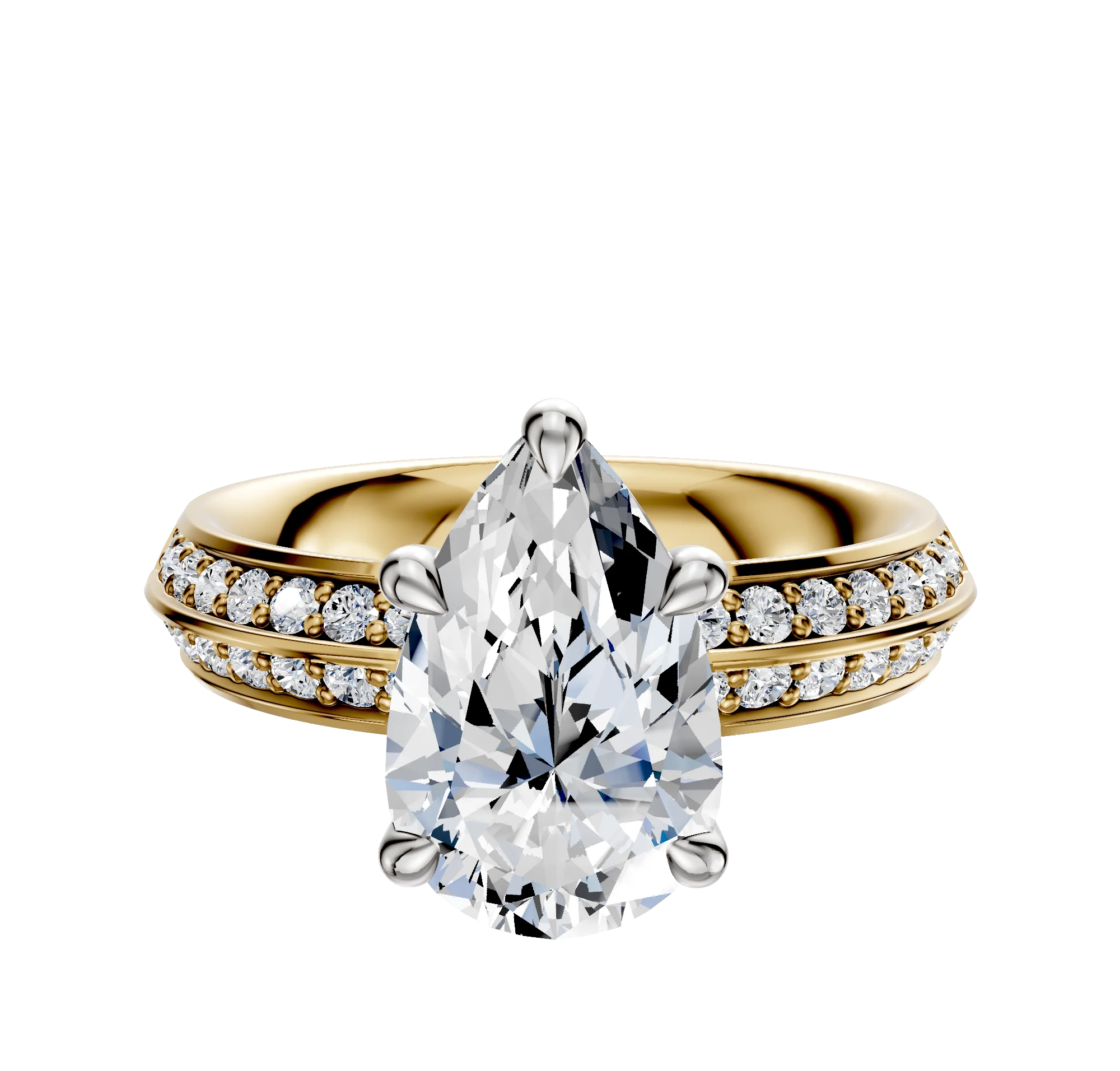 18K Two Tone 4 Prong Basket Classic Knife Edge 1-Row-Pave 2.5mm Engagement Ring