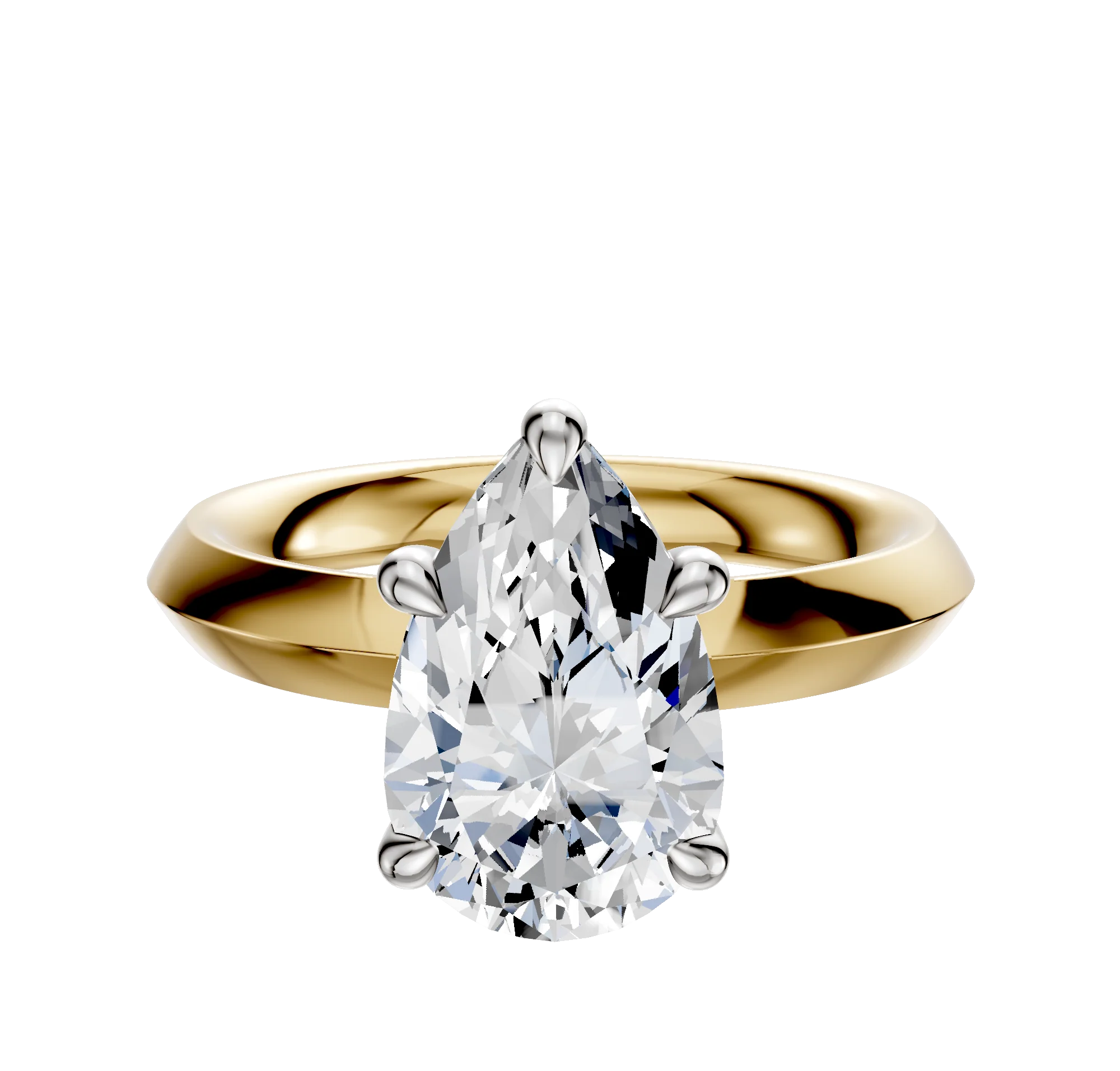 18K Two Tone 4 Prong Basket Classic Knife Edge 3.0mm Engagement Ring