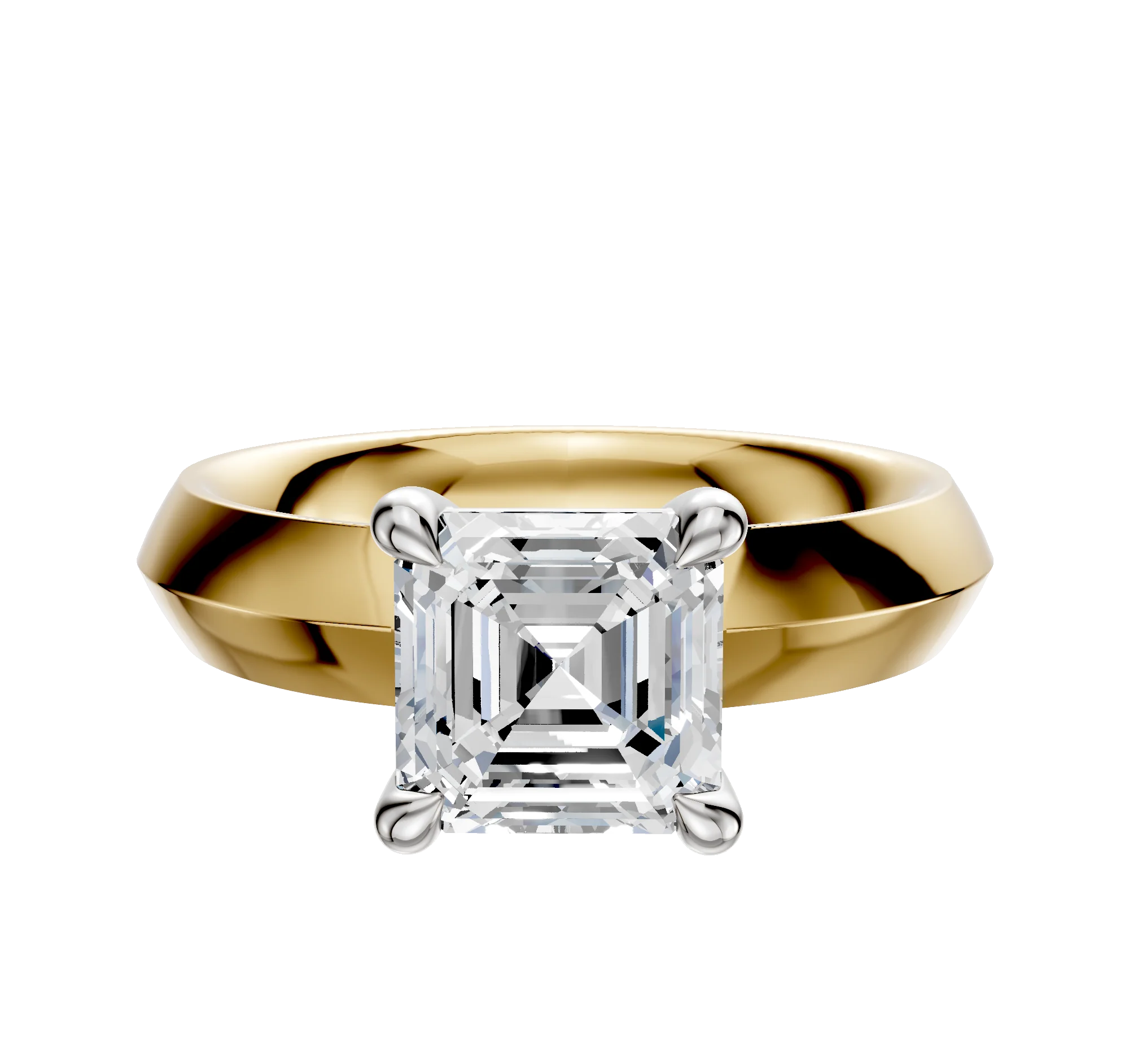18K Two Tone 4 Prong Basket Classic Knife Edge 4.0mm Engagement Ring
