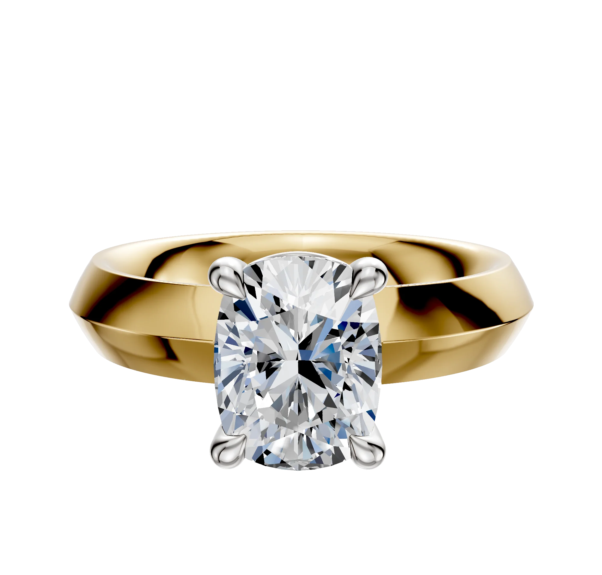18K Two Tone 4 Prong Basket Classic Knife Edge 4.0mm Engagement Ring