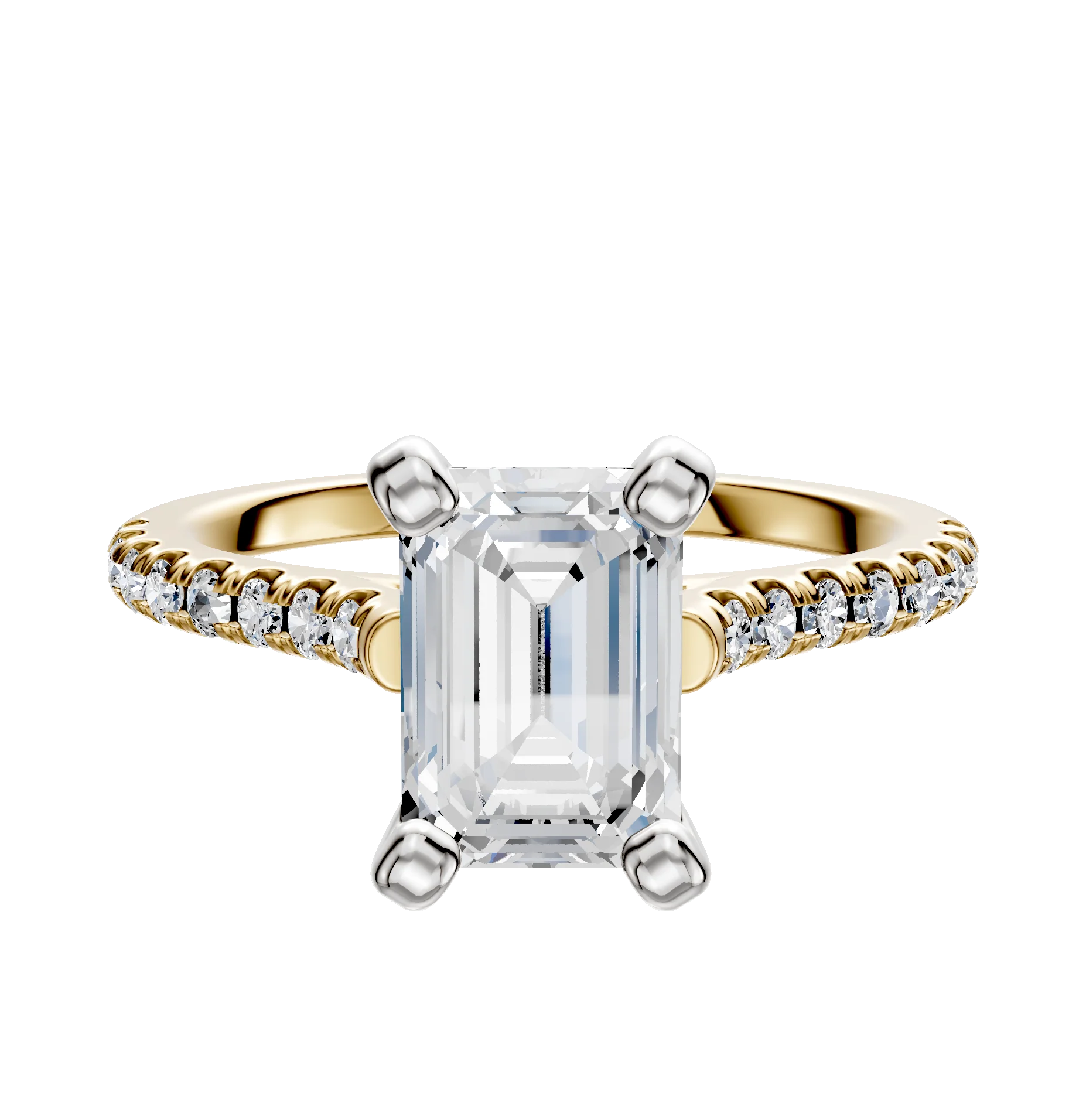 18K Two Tone 4 Prong Cathedral Dome 1-Row-Pave 2.5mm Engagement Ring