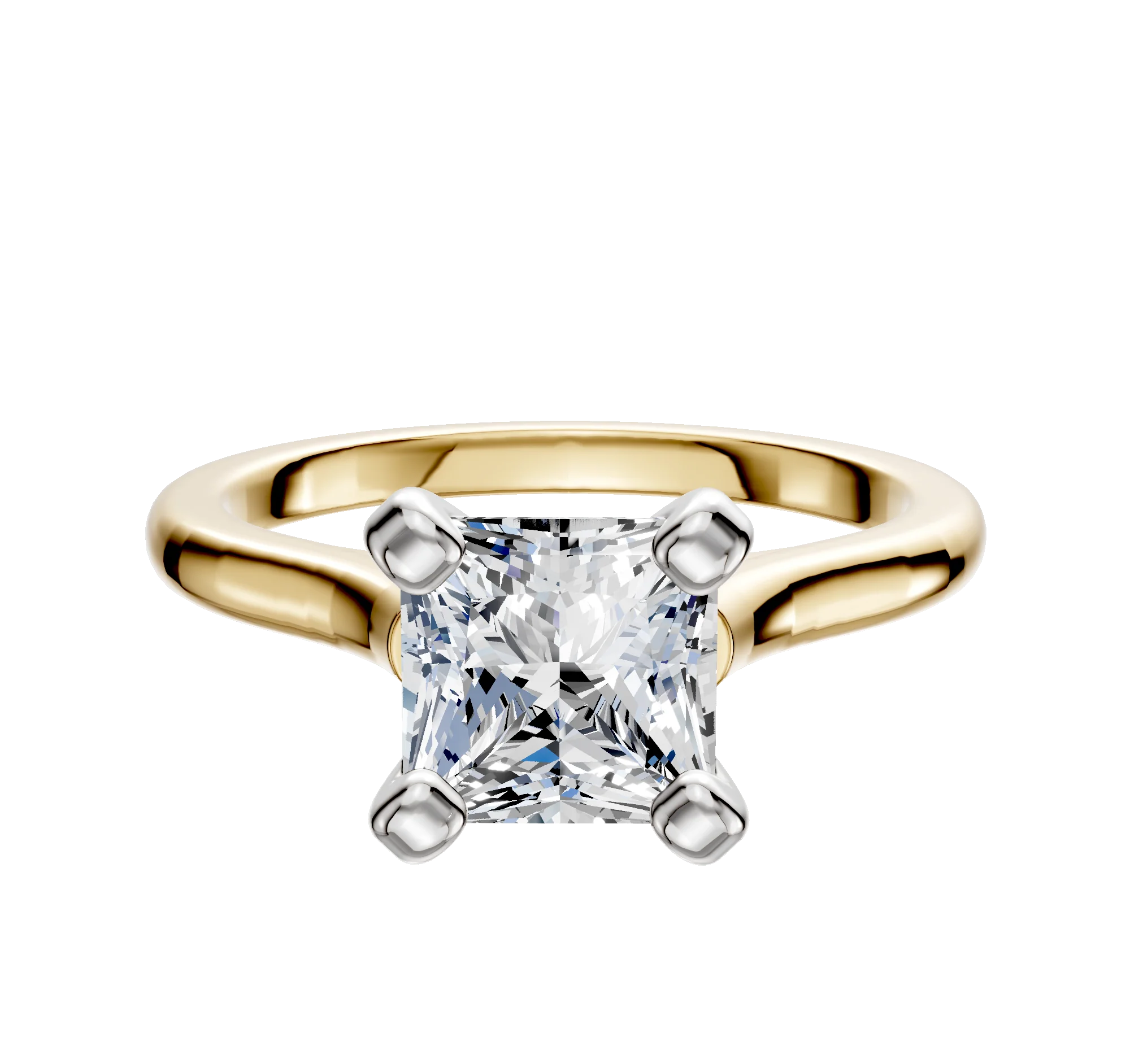 18K Two Tone 4 Prong Cathedral Dome 2.0mm Engagement Ring