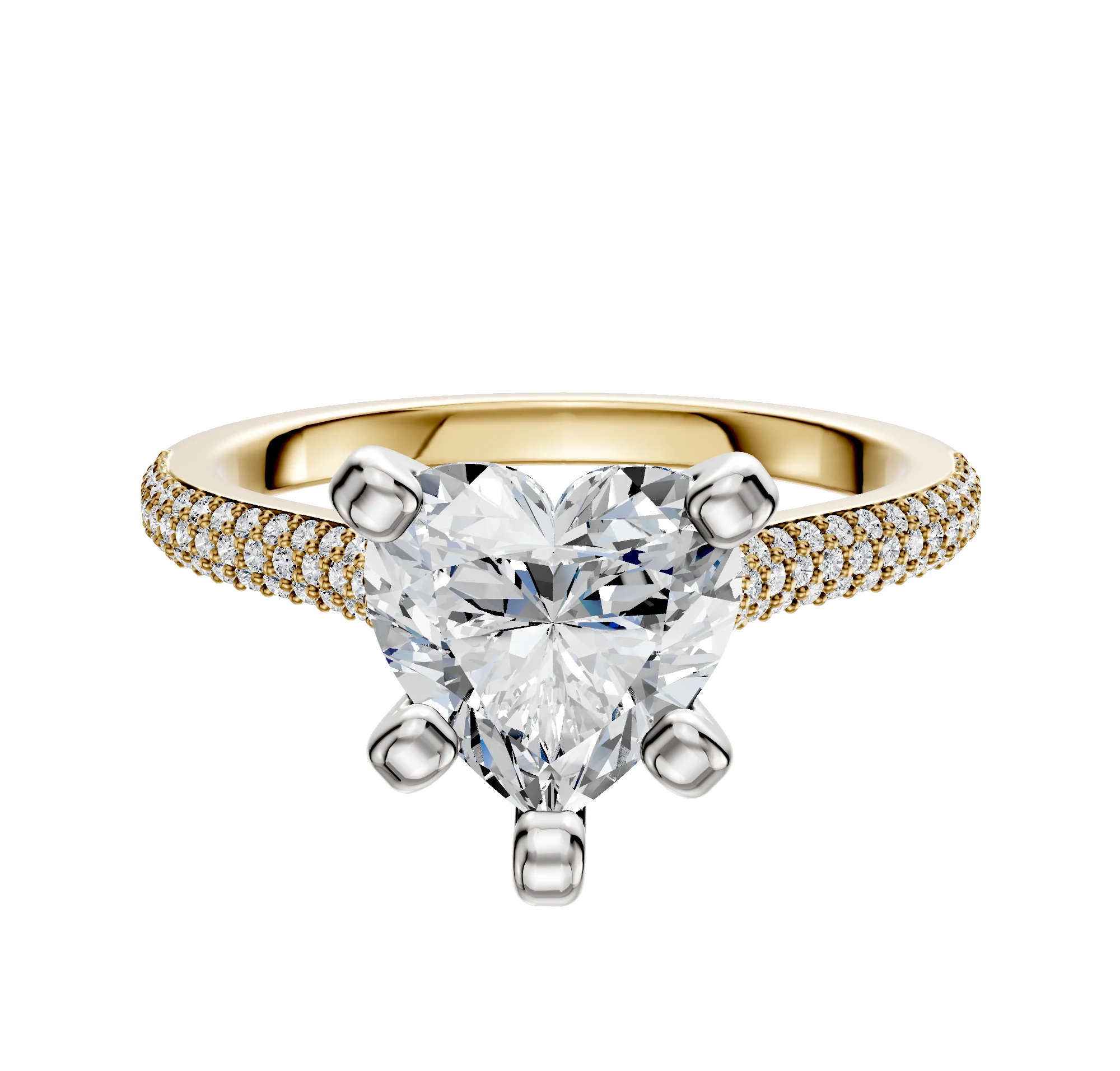 18K Two Tone 4 Prong Cathedral Dome 3-Row-Pave 2.0mm Engagement Ring