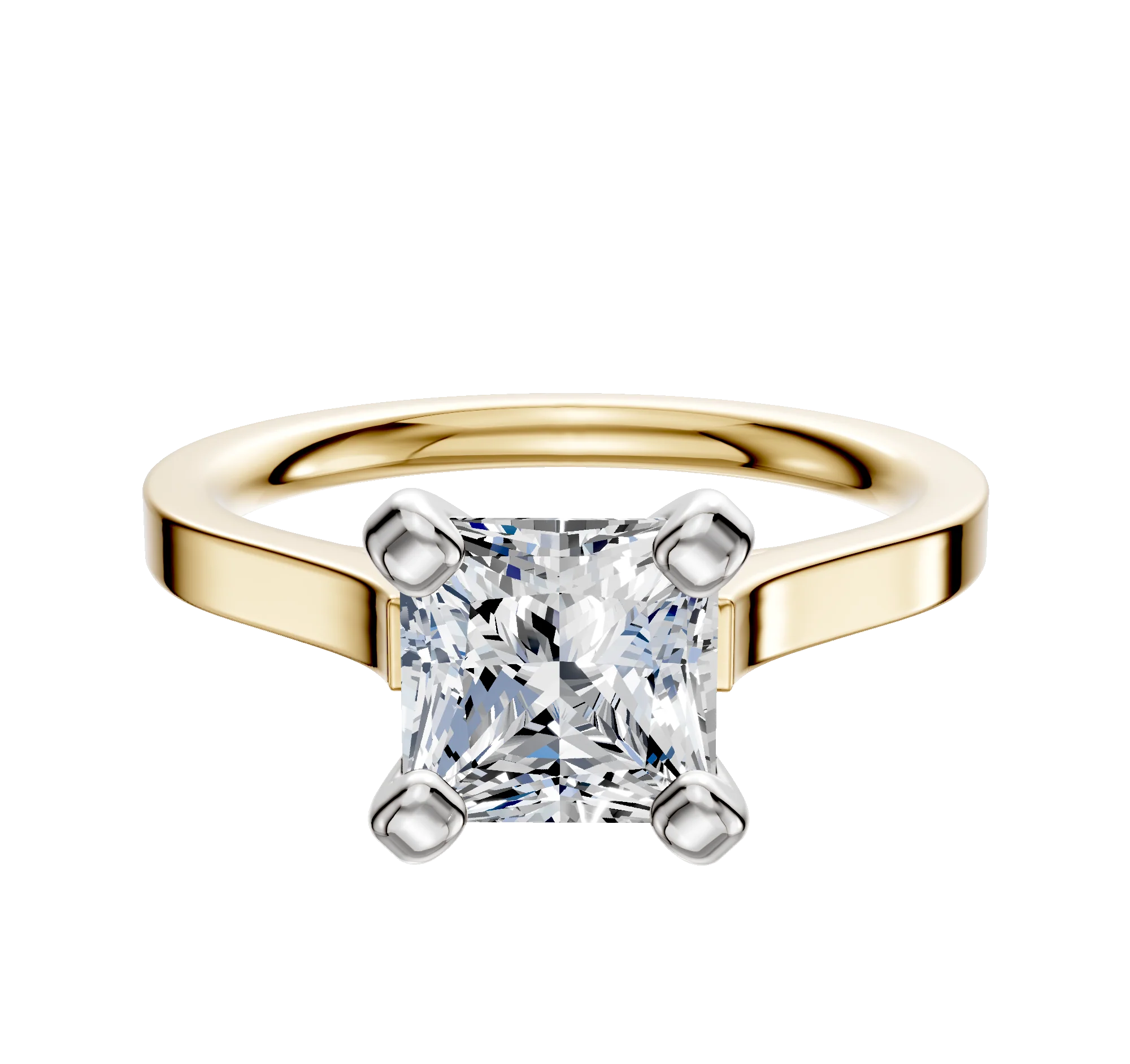 18K Two Tone 4 Prong Cathedral Flat 2.0mm Engagement Ring