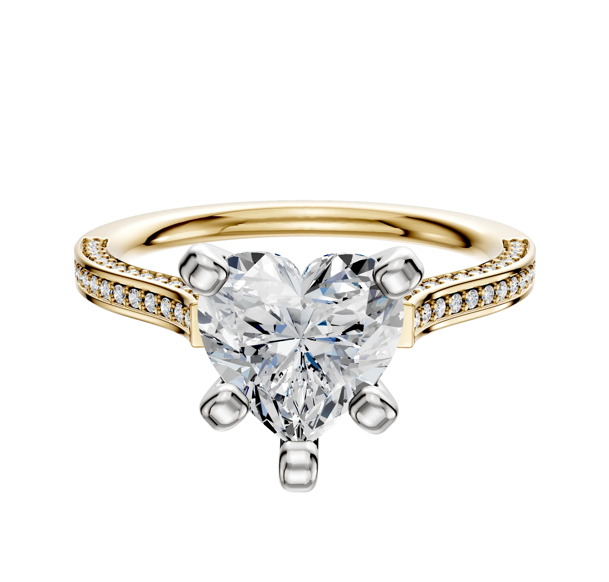 18K Two Tone 4 Prong Cathedral Flat 3-Row-Pave 2.0mm Engagement Ring