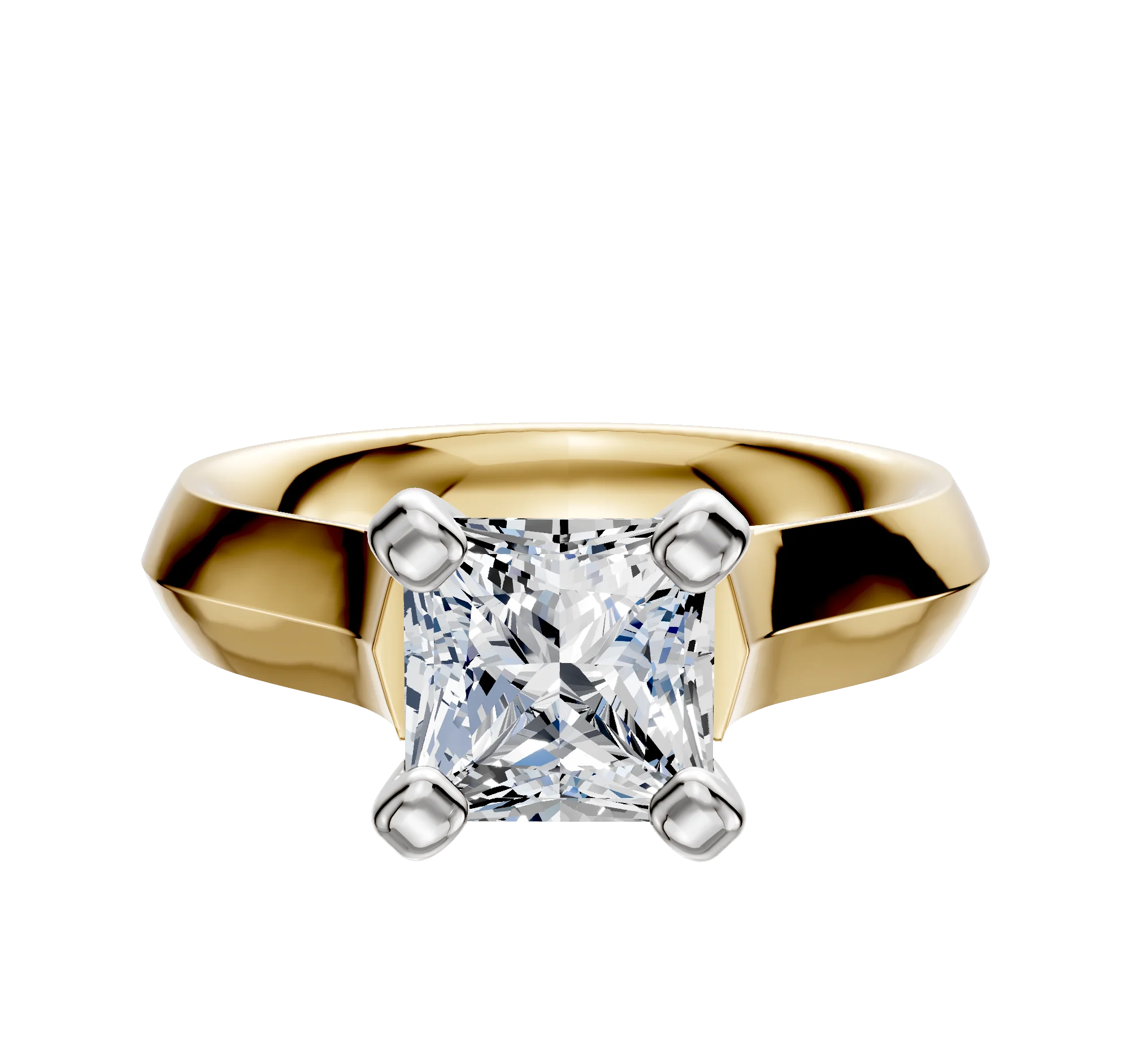 18K Two Tone 4 Prong Cathedral Knife Edge 4.0mm Engagement Ring
