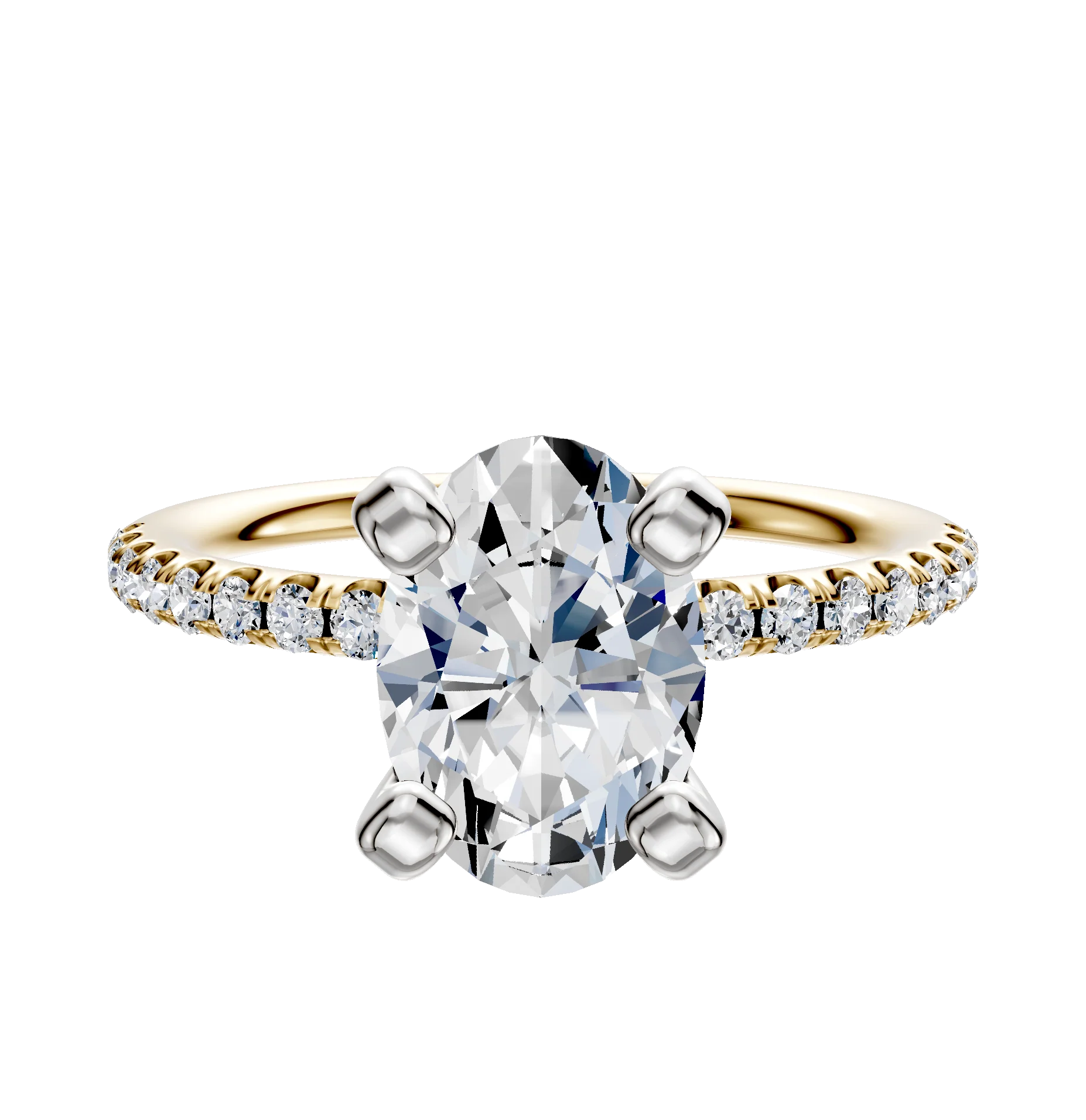 18K Two Tone 4 Prong Classic Dome 1-Row-Pave 2.5mm Engagement Ring