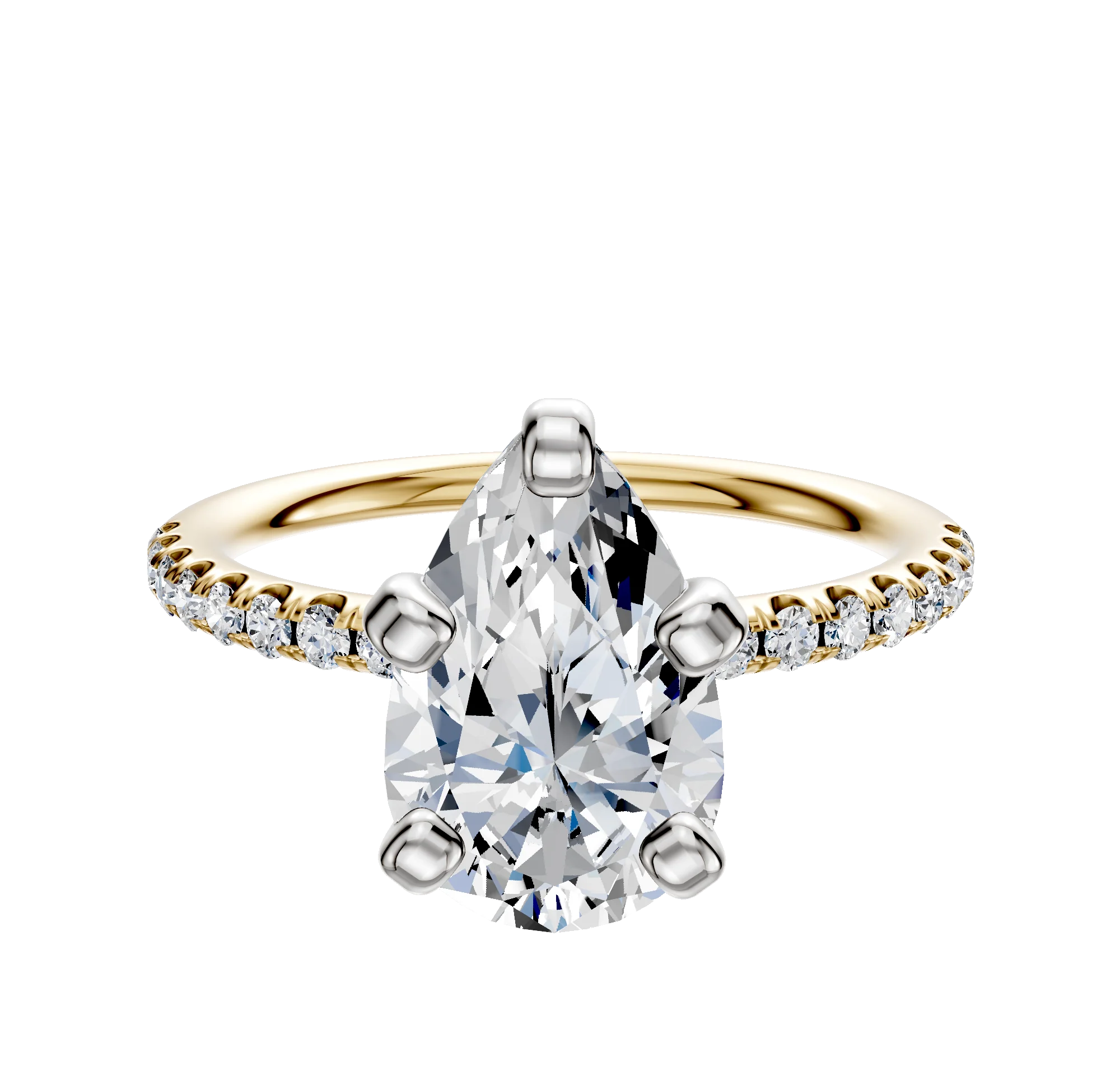 18K Two Tone 4 Prong Classic Dome 1-Row-Pave 2.5mm Engagement Ring