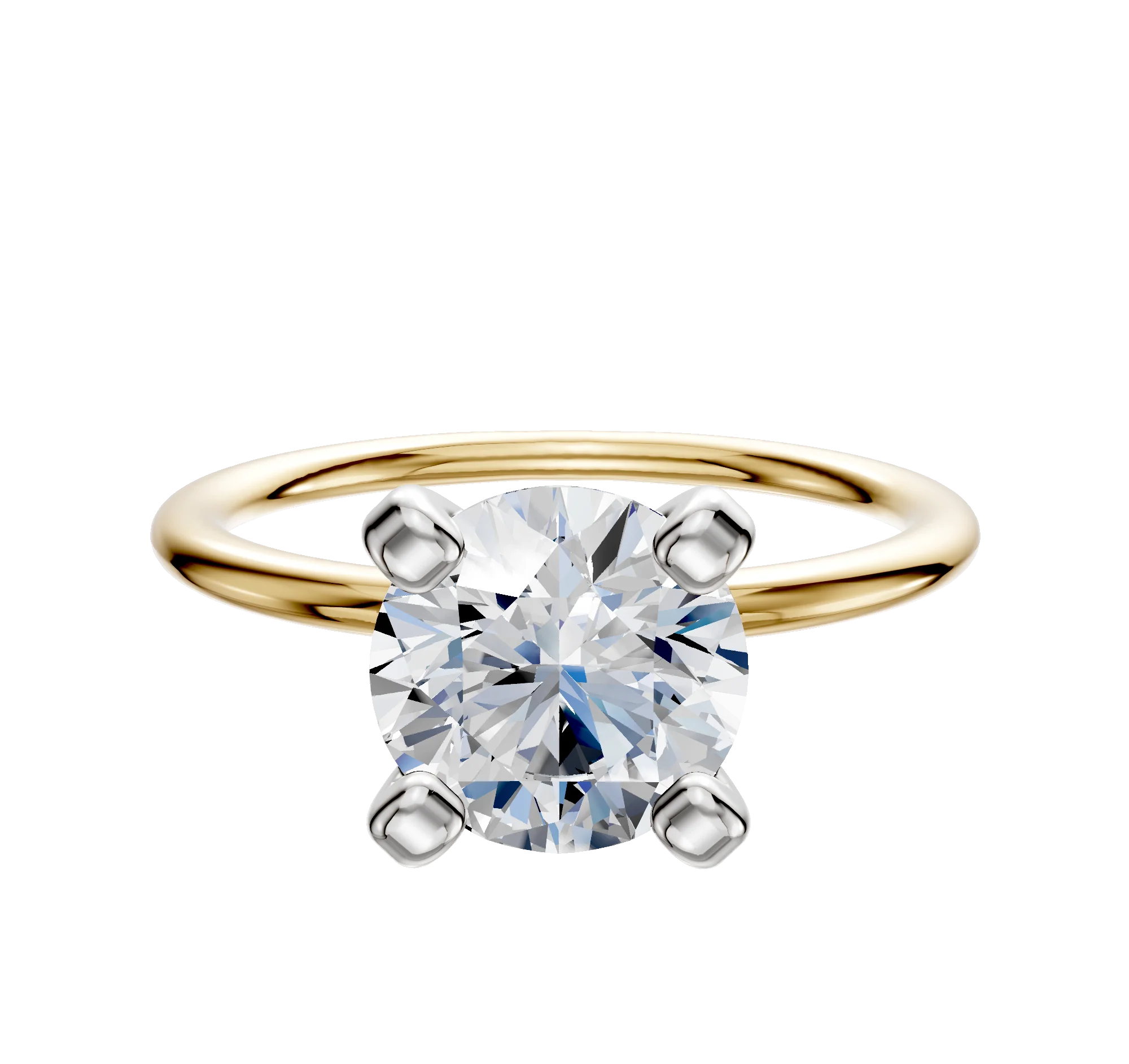 18K Two Tone 4 Prong Classic Dome 1.5mm Engagement Ring