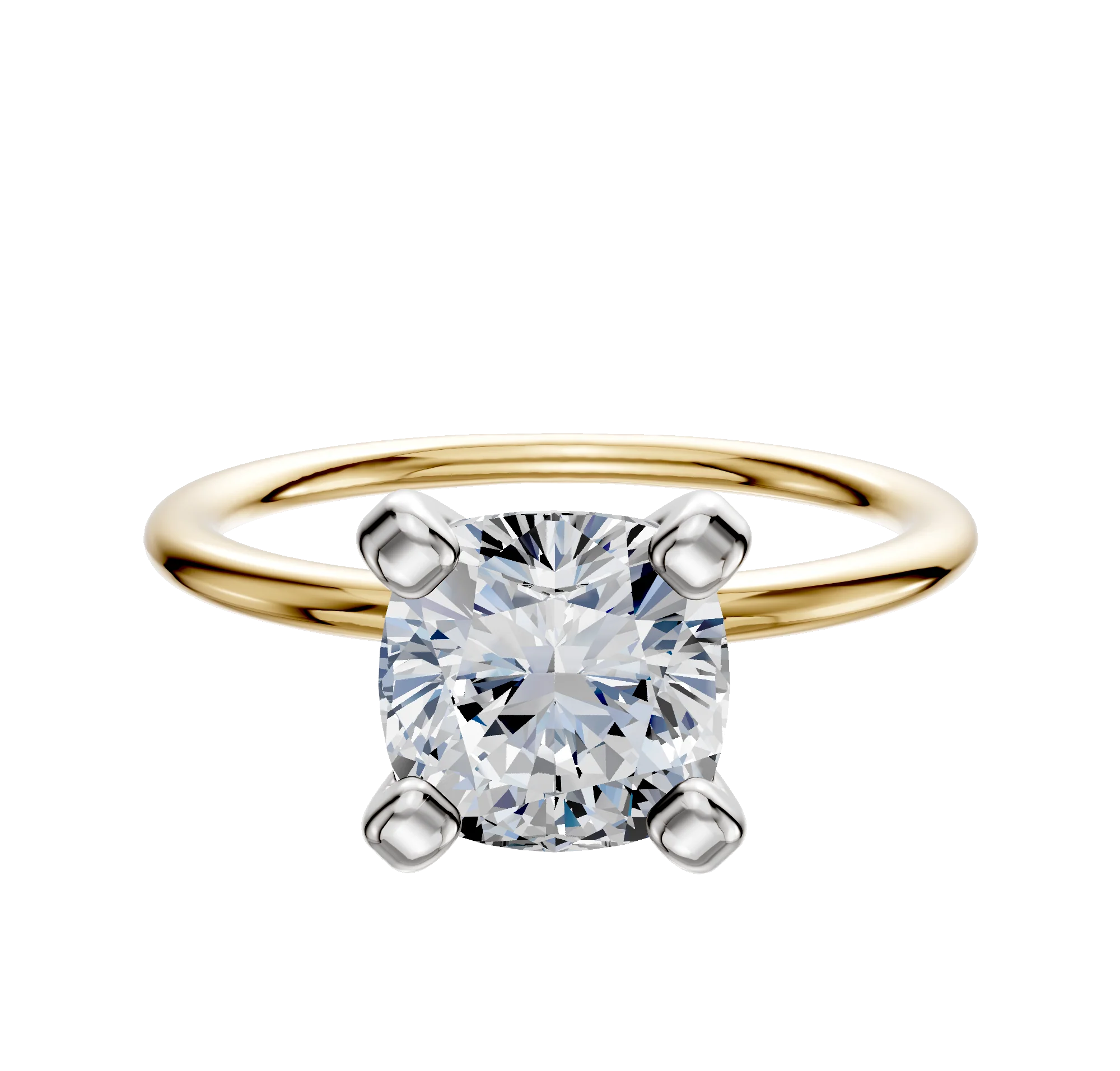 18K Two Tone 4 Prong Classic Dome 1.5mm Engagement Ring