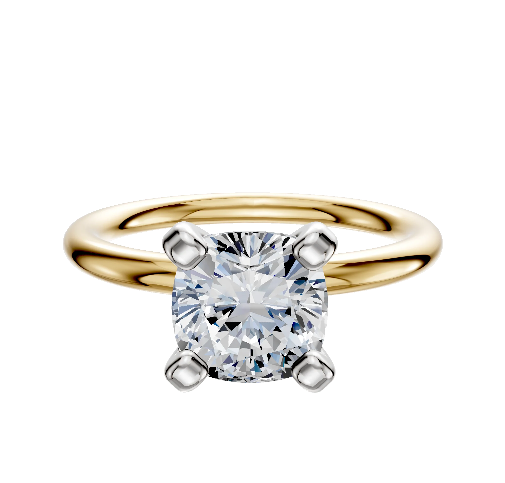 18K Two Tone 4 Prong Classic Dome 2.0mm Engagement Ring