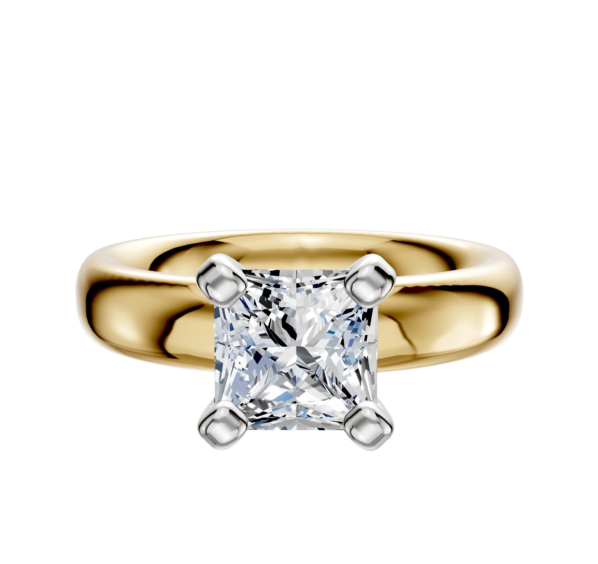 18K Two Tone 4 Prong Classic Dome 4.0mm Engagement Ring