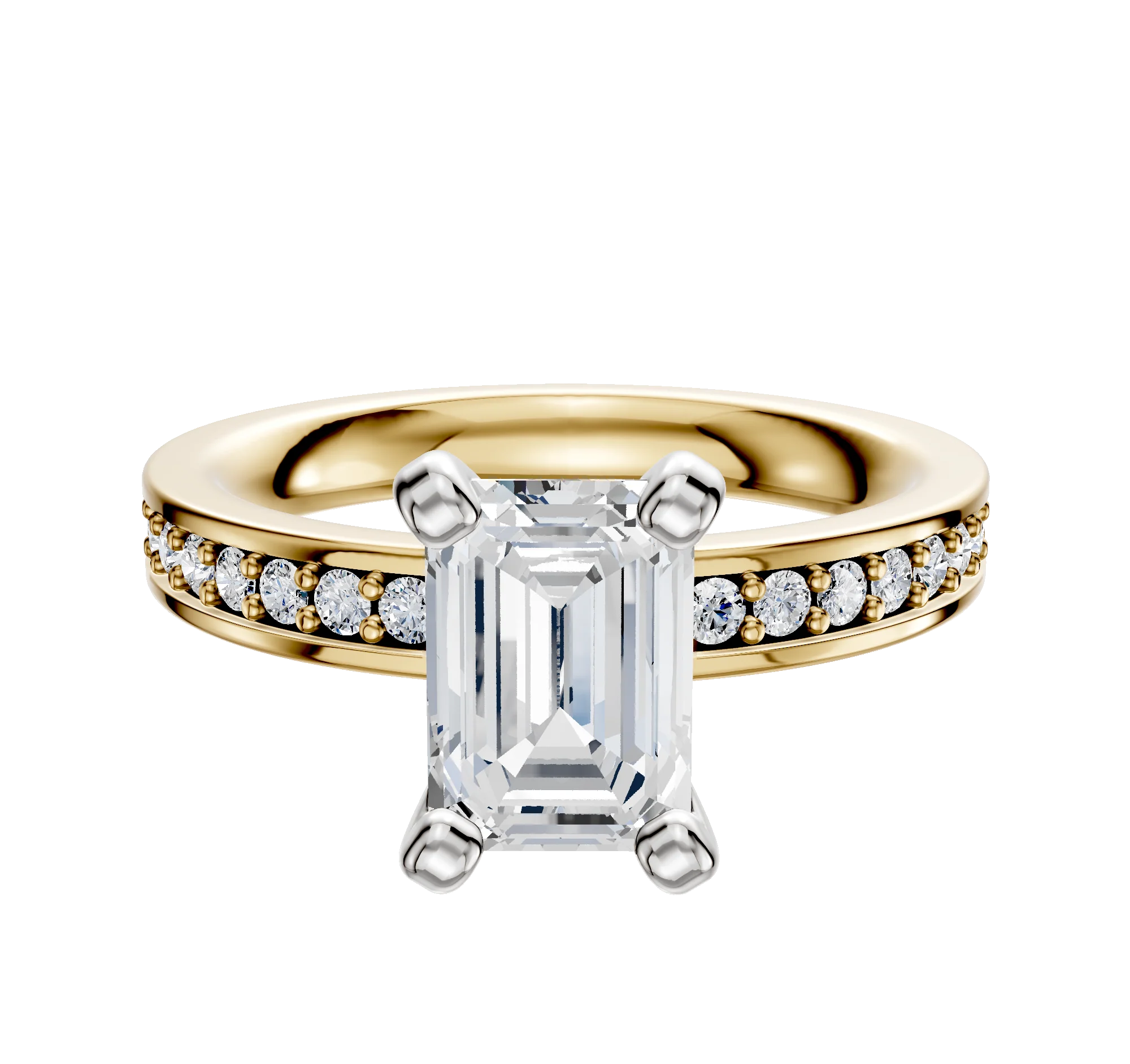 18K Two Tone 4 Prong Classic Flat 1-Row-Pave 2.5mm Engagement Ring