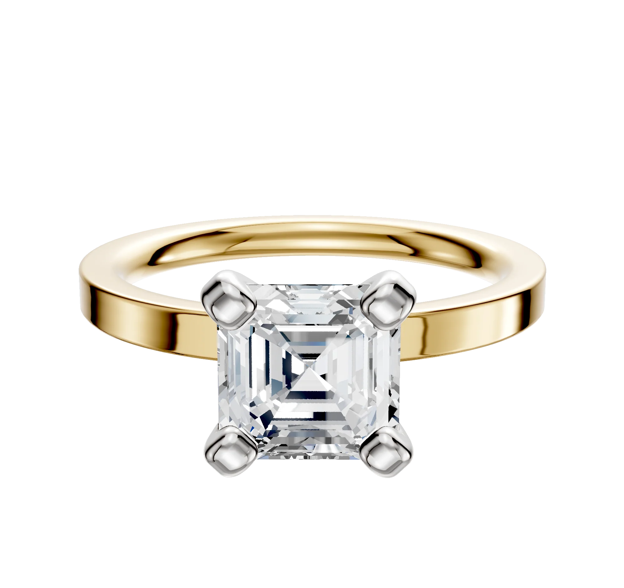 18K Two Tone 4 Prong Classic Flat 2.0mm Engagement Ring